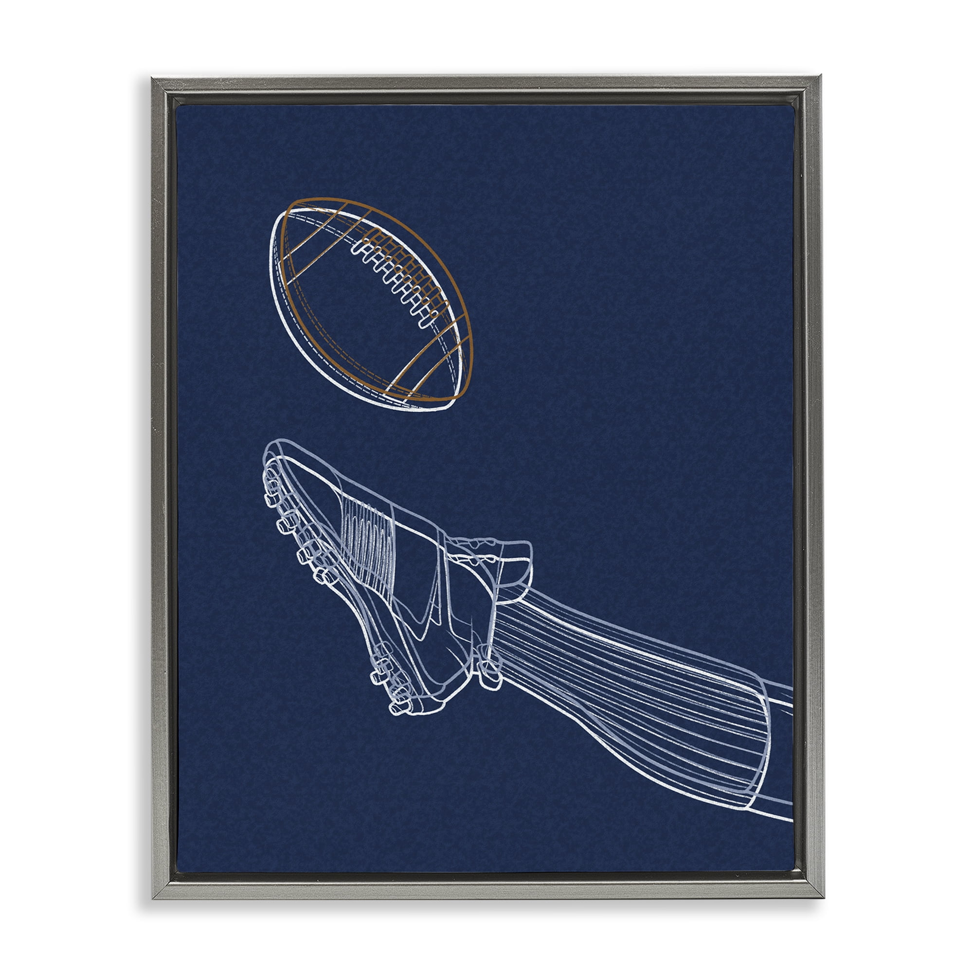 Stupell Industries Football Lines Contour Gray Framed Floater Canvas Wall Art, design by Marcus Prime
