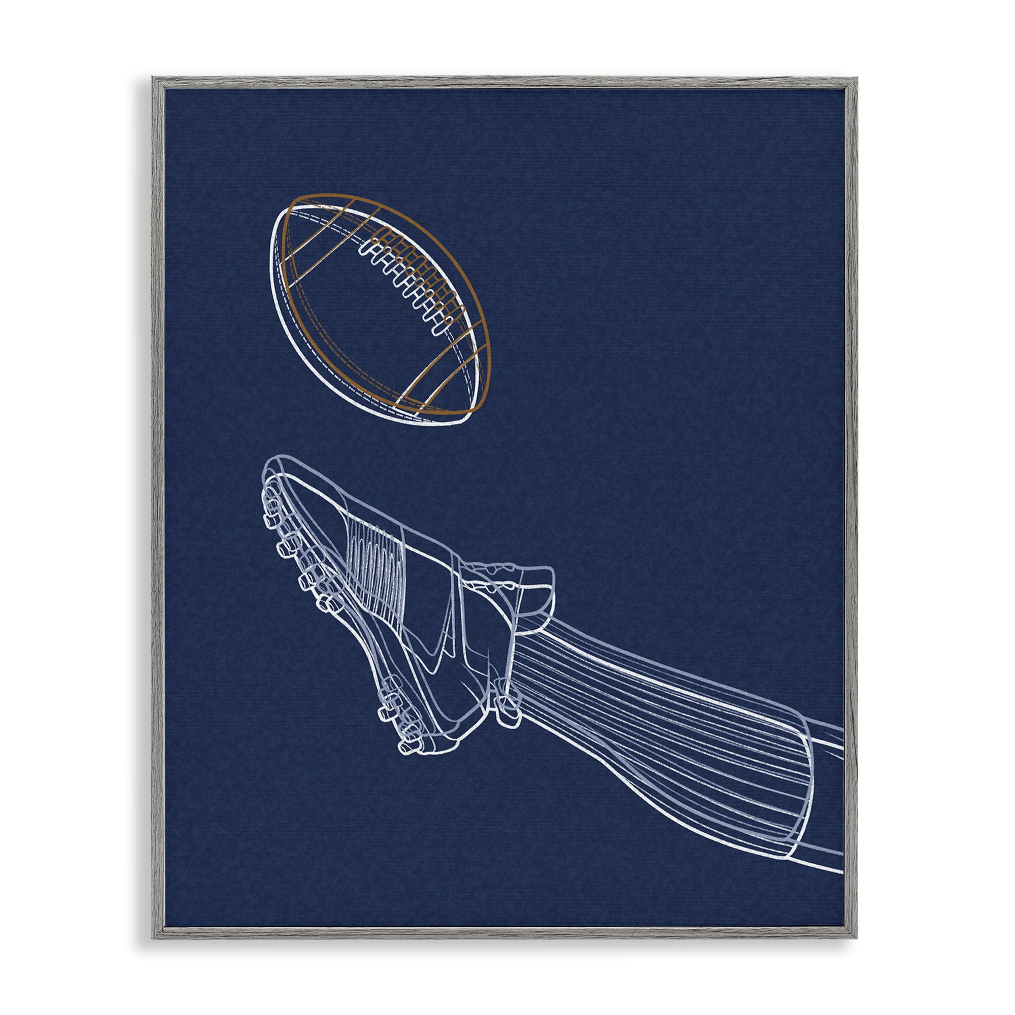 Stupell Industries Football Lines Contour Gray Framed Giclee Art, design by Marcus Prime