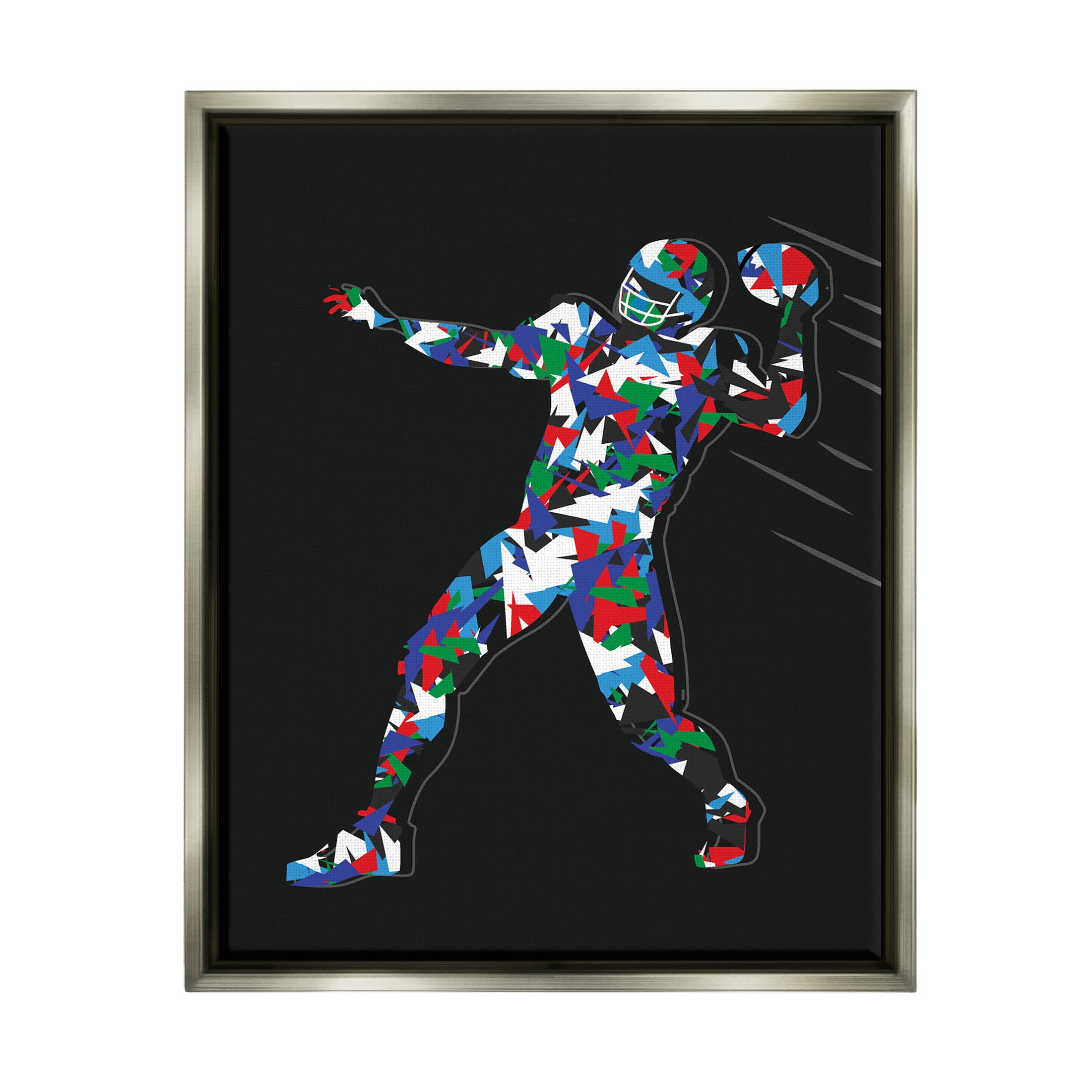 Stupell Industries Football Player Abstract Pattern Graphic Art Luster Gray Floating Framed Canvas Print Wall Art, Design by Arrolynn Weiderhold