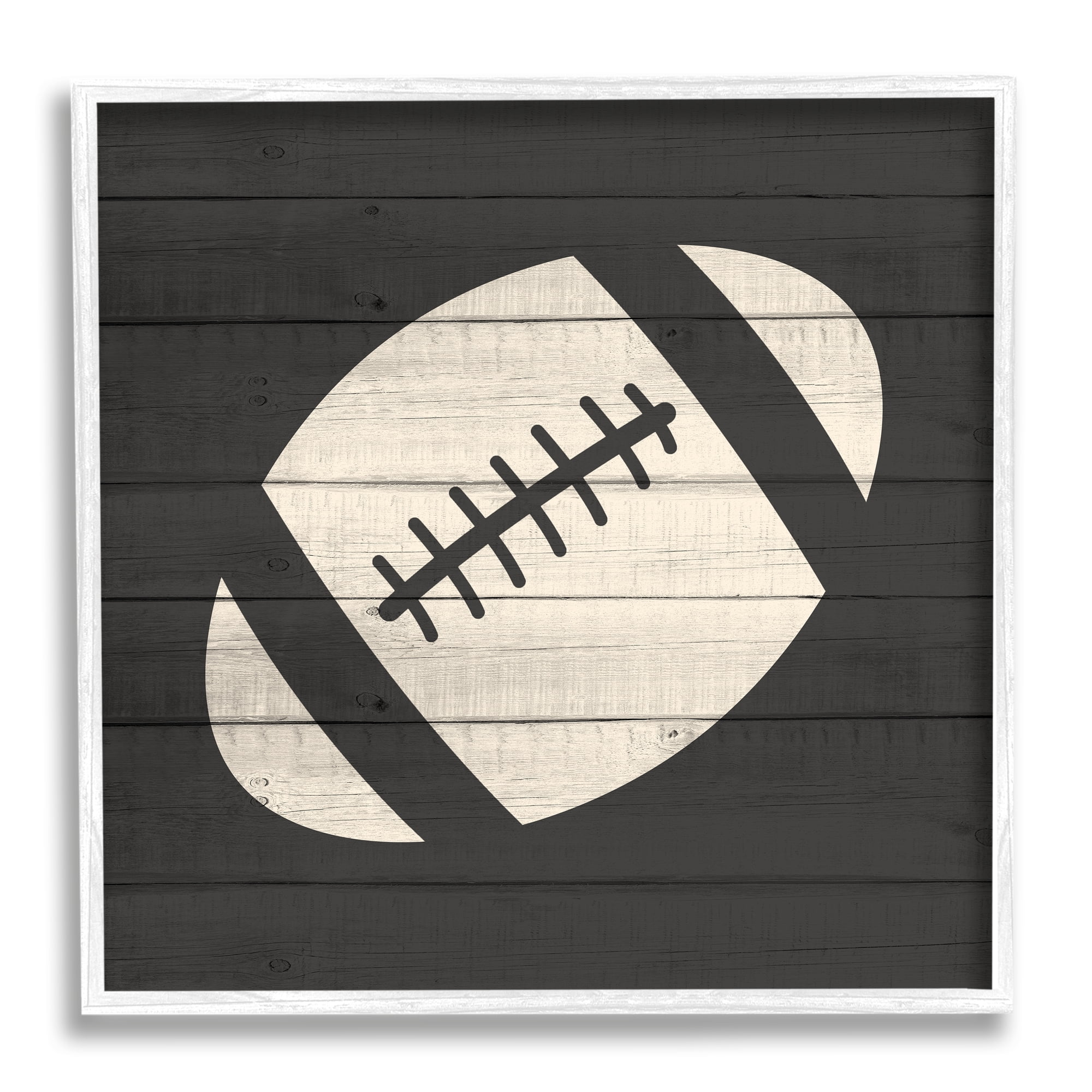 Stupell Industries Football Shape Sports Planked Country Pattern Modern Painting White Framed Art Print Wall Art, 12 x 12, Design by Kim Allen