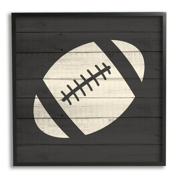 Stupell Industries Football Shape Sports Planked Country Pattern Sports Painting Black Framed Art Print Wall Art, 12 x 12