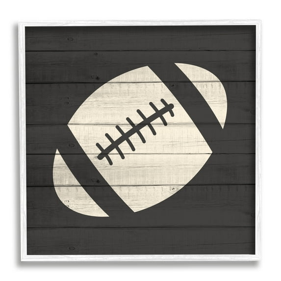 Stupell Industries Football Shape Sports Planked Country Pattern Sports Painting White Framed Art Print Wall Art, 24 x 24