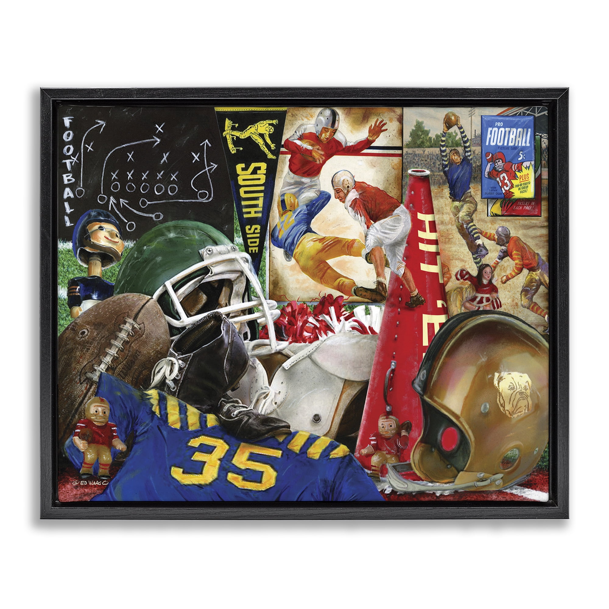 Stupell Industries Football Sports Collage Sports Painting Black Floater Framed Art Print Wall Art, 31 x 25