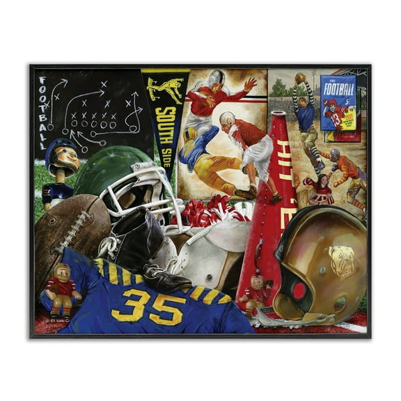 Stupell Industries Football Sports Collage Sports Painting Black Framed Art Print Wall Art, 14 x 11