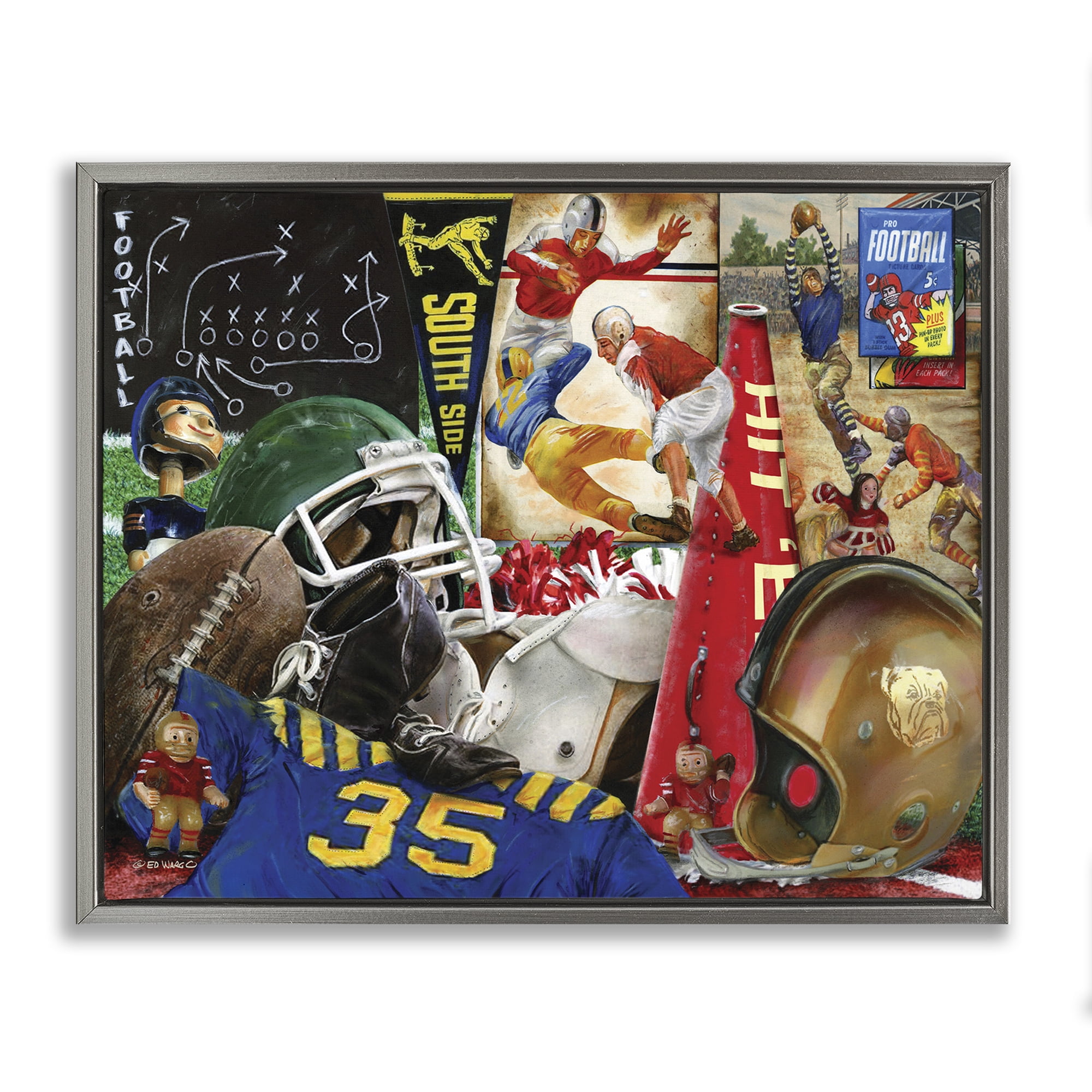 Stupell Industries Football Sports Collage Sports Painting Gray Floater Framed Art Print Wall Art, 21 x 17