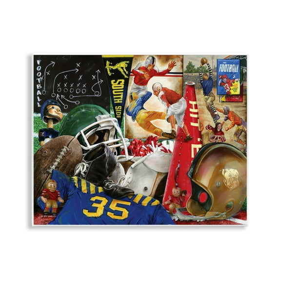 Stupell Industries Football Sports Collage Sports Painting Unframed Art Print Wall Art, 14 x 11