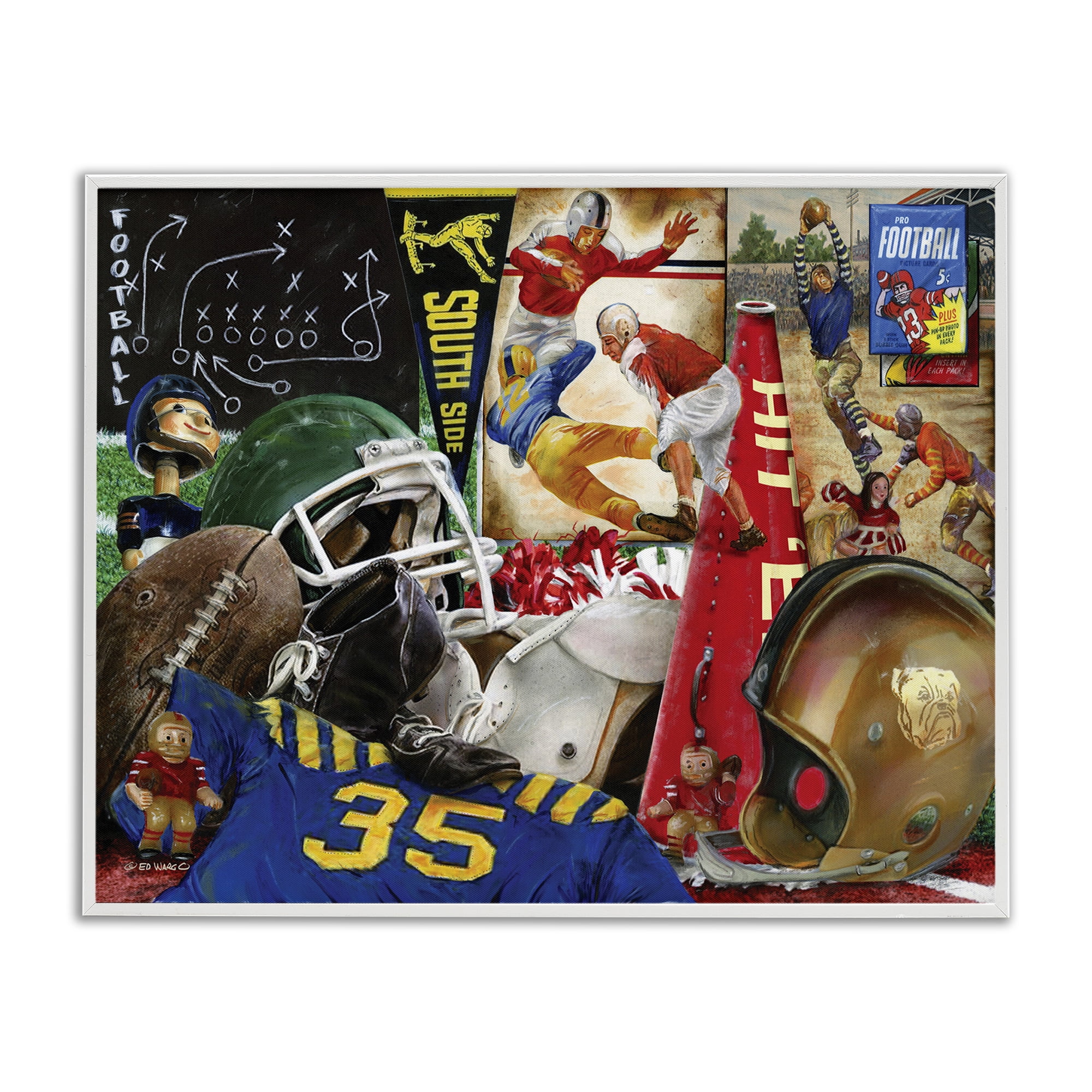 Stupell Industries Football Sports Collage Sports Painting White Framed Art Print Wall Art, 20 x 16