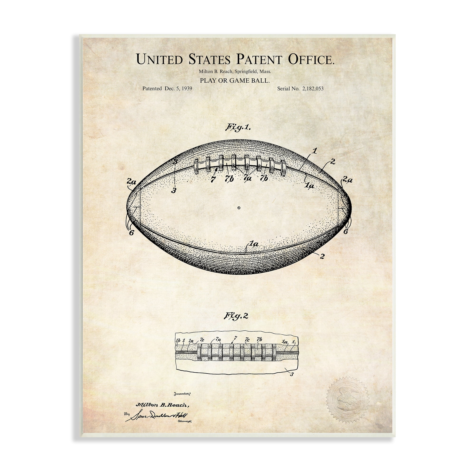 Stupell Industries Football Sports Patent Diagram Blueprint Design Wood Wall Art, 13 x 19, Design by Karl Hronek