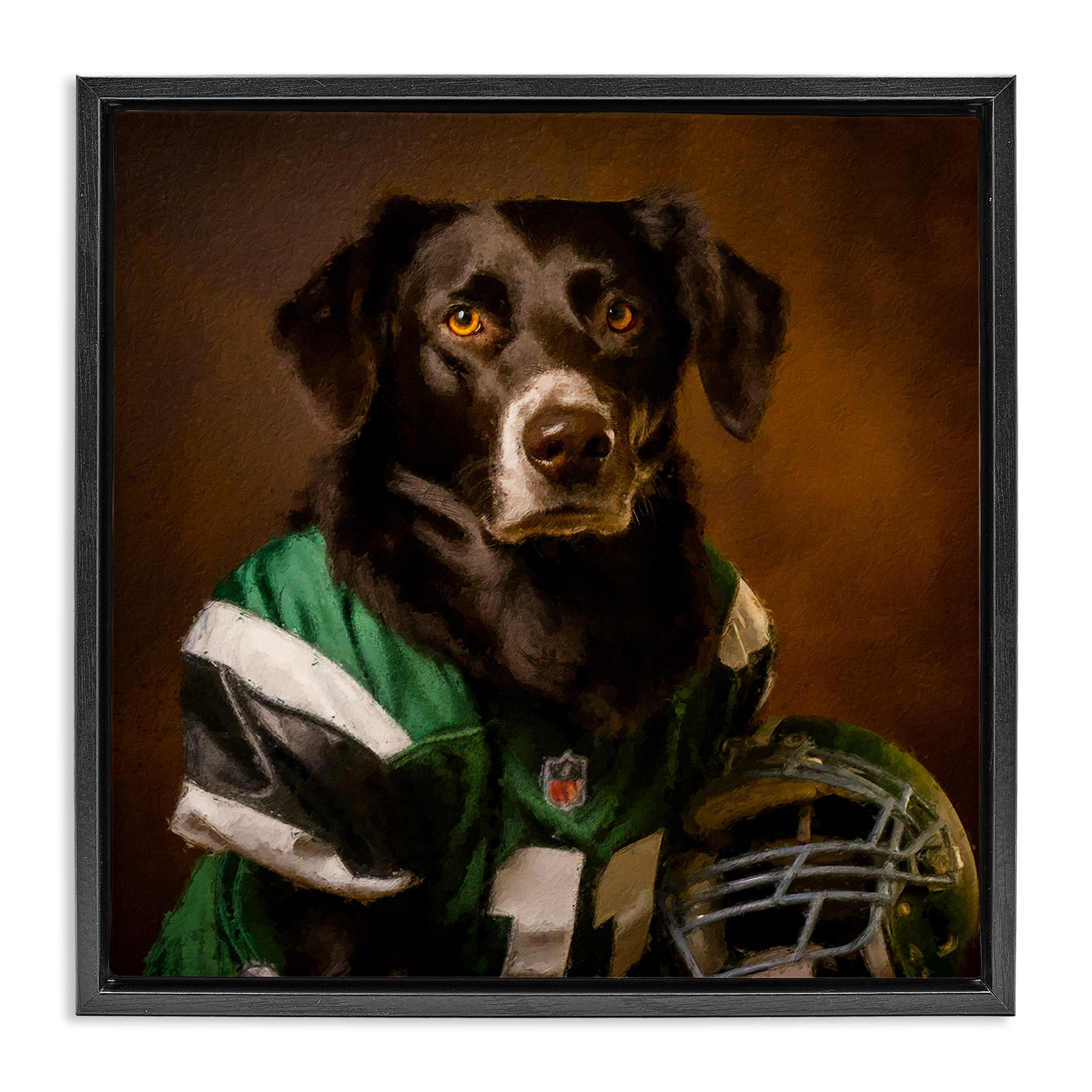 Stupell Industries Football Star Dog Animals Painting Black Floater Framed Canvas Art Print Wall Art, 25 x 25