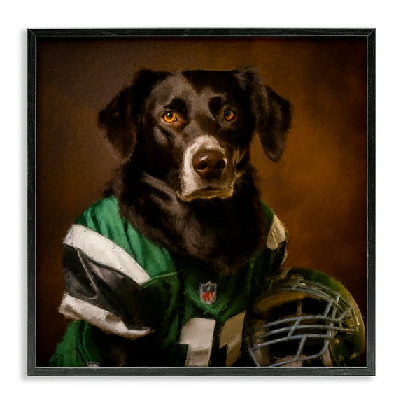 Stupell Industries Football Star Dog Animals Painting Black Framed Art Print Wall Art, 12 x 12