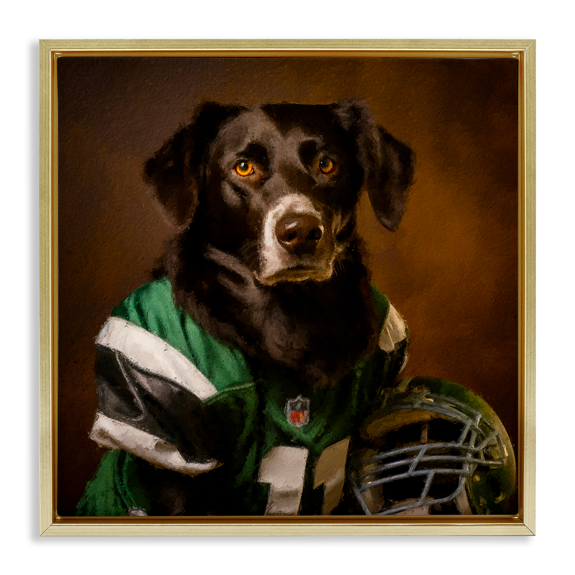 Stupell Industries Football Star Dog Animals Painting Gold Floater Framed Canvas Art Print Wall Art, 25 x 25