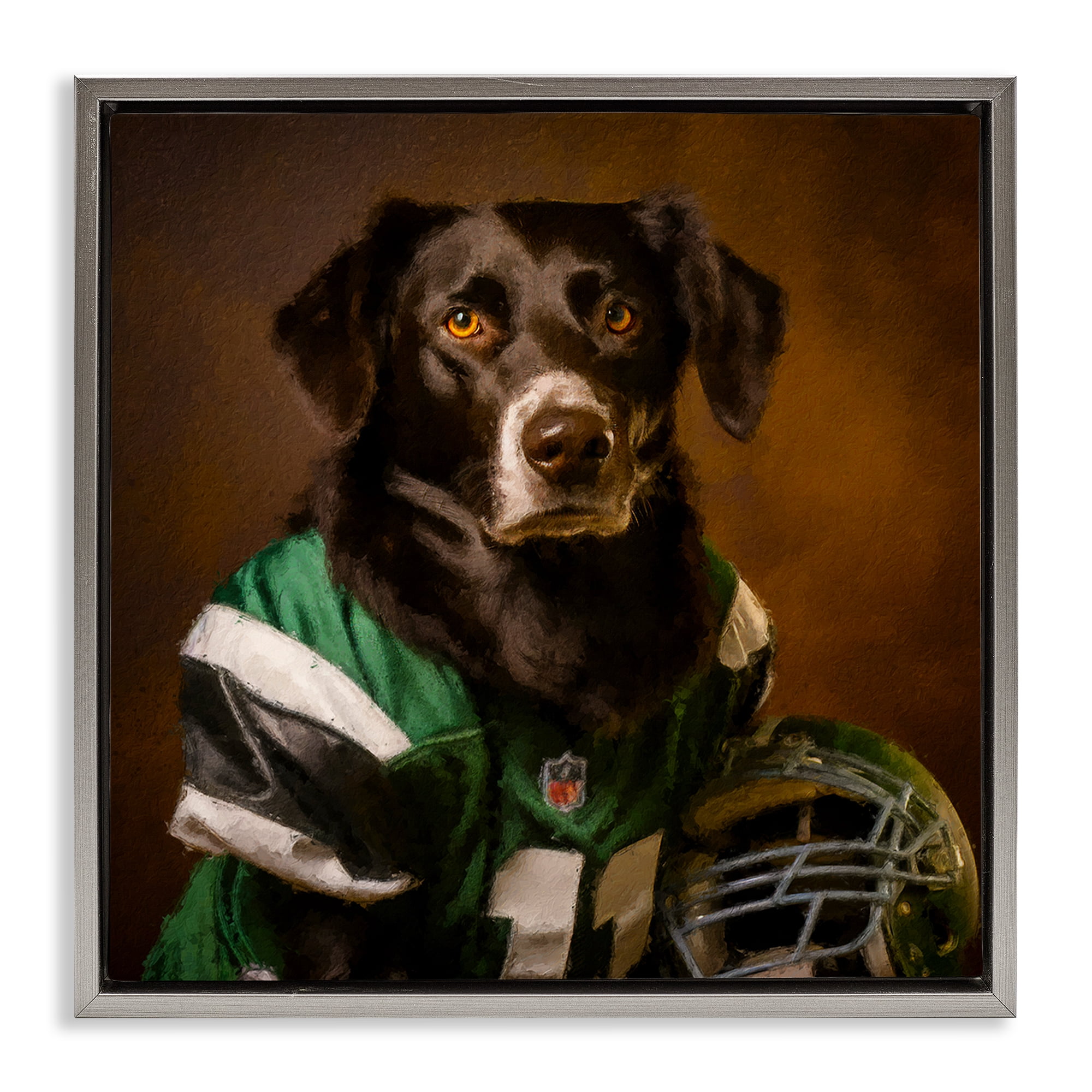 Stupell Industries Football Star Dog Animals Painting Gray Floater Framed Canvas Art Print Wall Art, 18 x 18