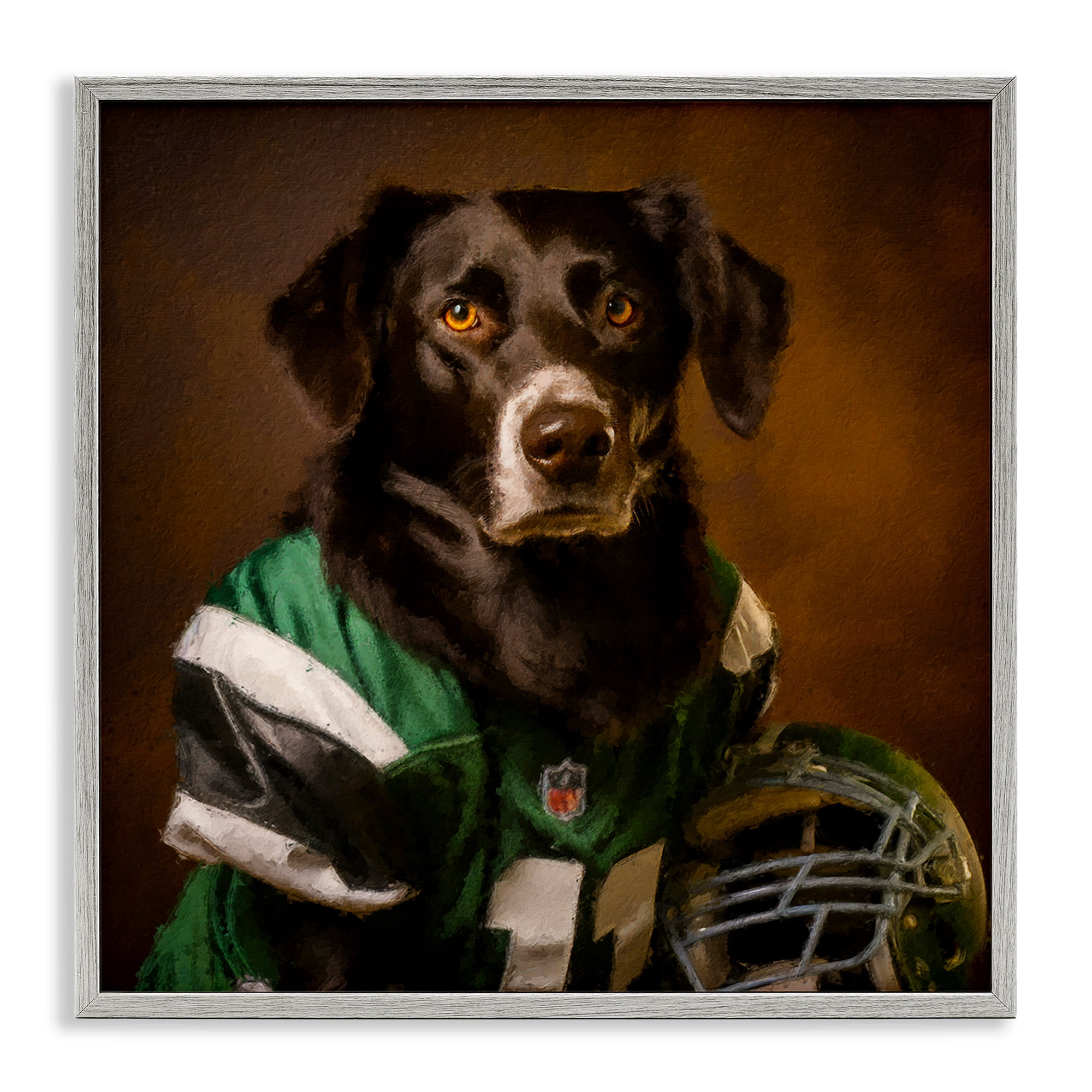 Stupell Industries Football Star Dog Animals Painting Gray Framed Art Print Wall Art, 17 x 17