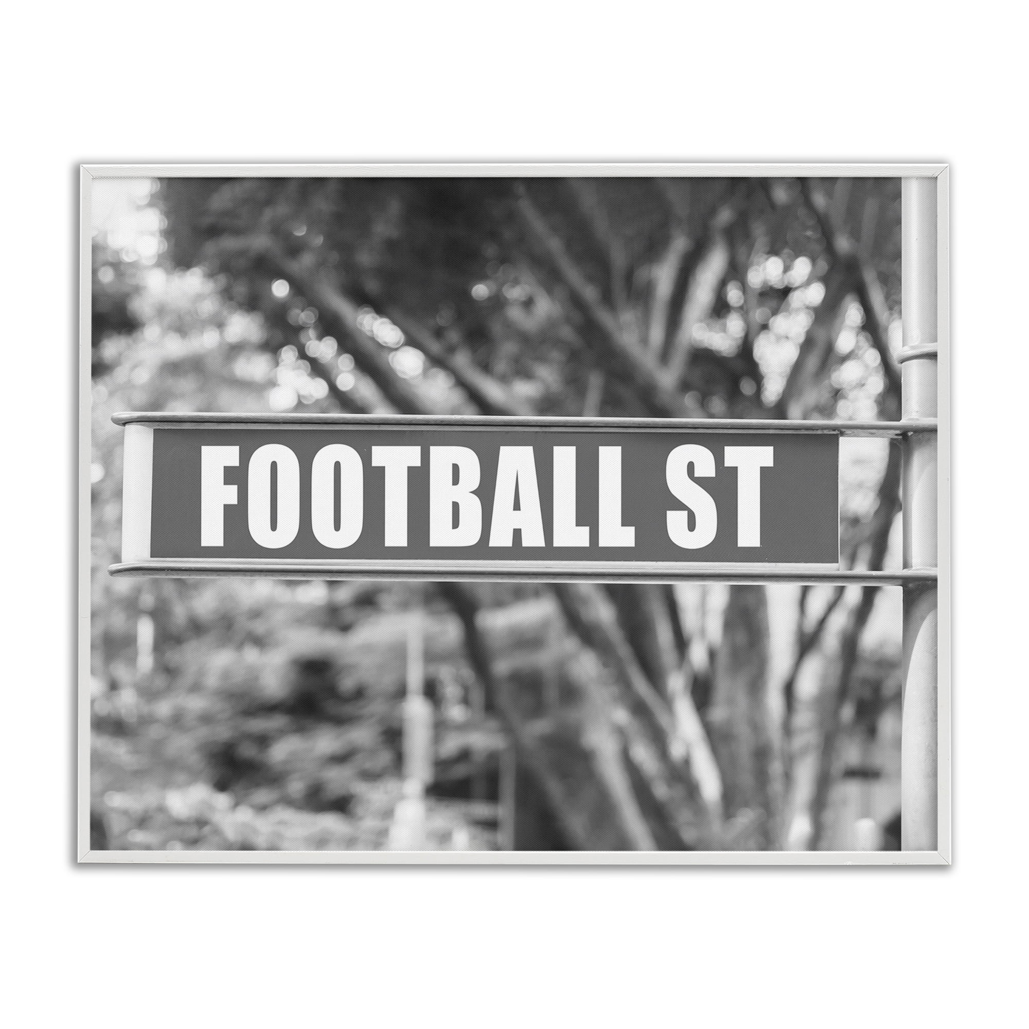 Stupell Industries Football Street Sign Sports Photography White Framed Art Print Wall Art, 14 x 11
