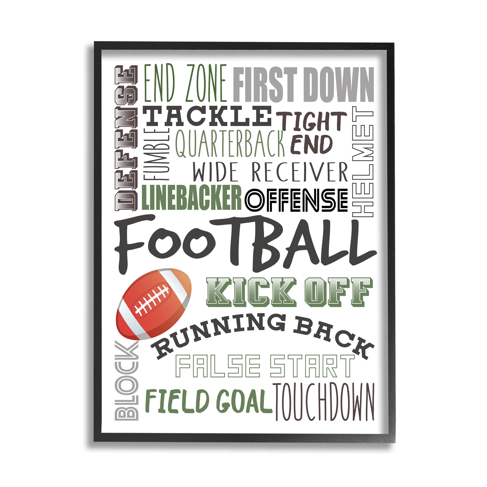 Stupell Industries Football Team Game Terms Kids' Sports Typography Sports Painting Black Framed Art Print Wall Art, 16 x 20