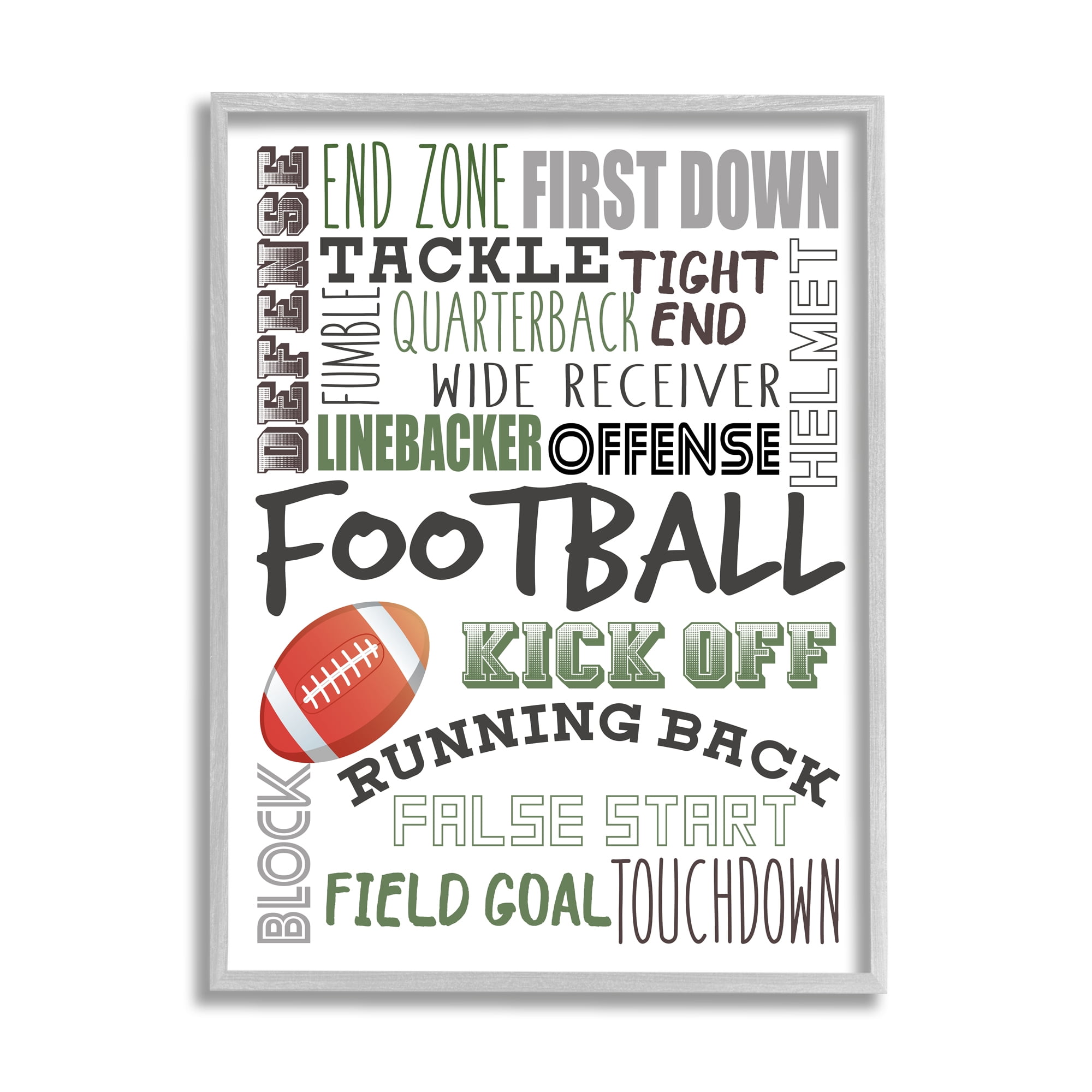 Stupell Industries Football Team Game Terms Kids' Sports Typography Sports Painting Gray Framed Art Print Wall Art, 11 x 14