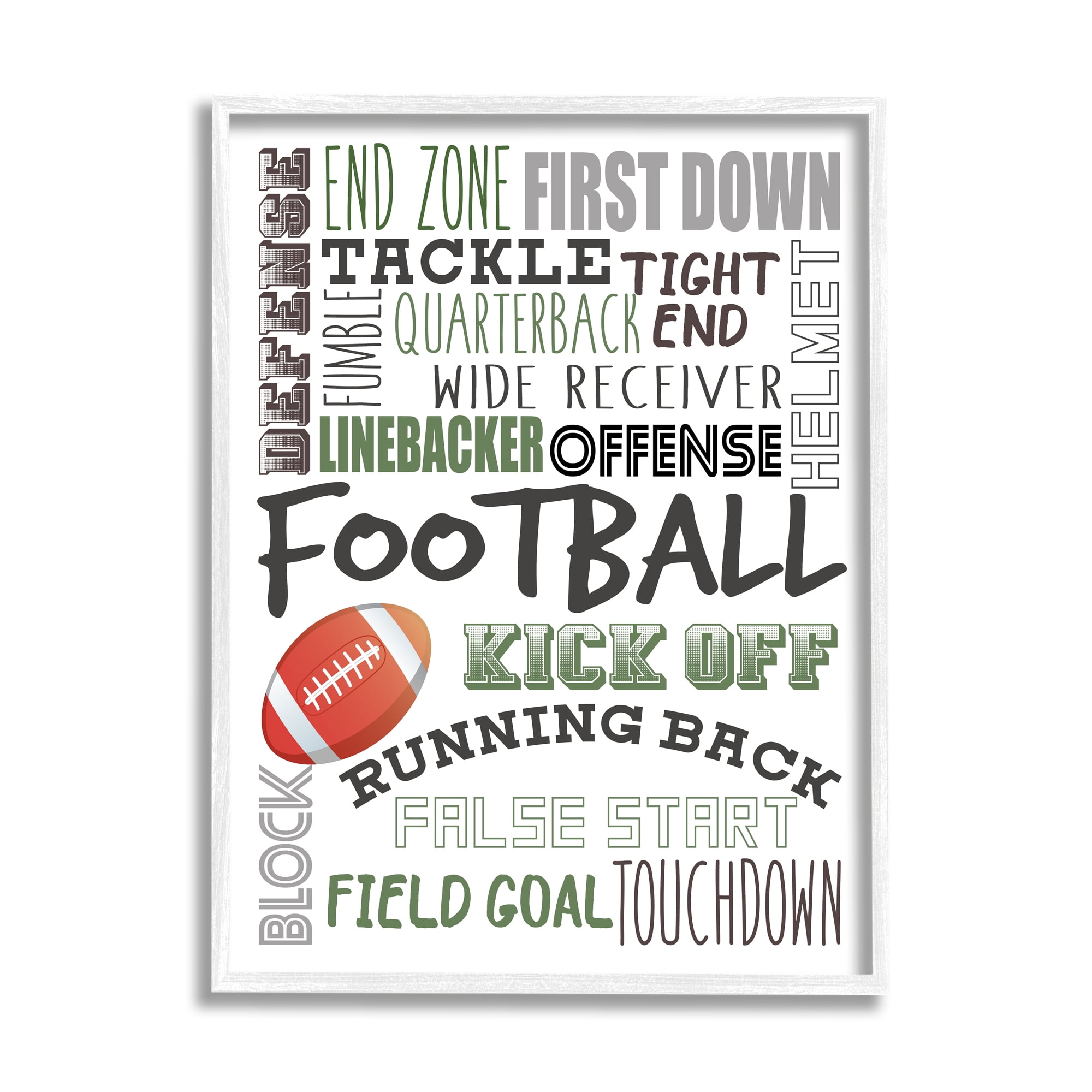 Stupell Industries Football Team Game Terms Kids' Sports Typography Sports Painting White Framed Art Print Wall Art, 11 x 14