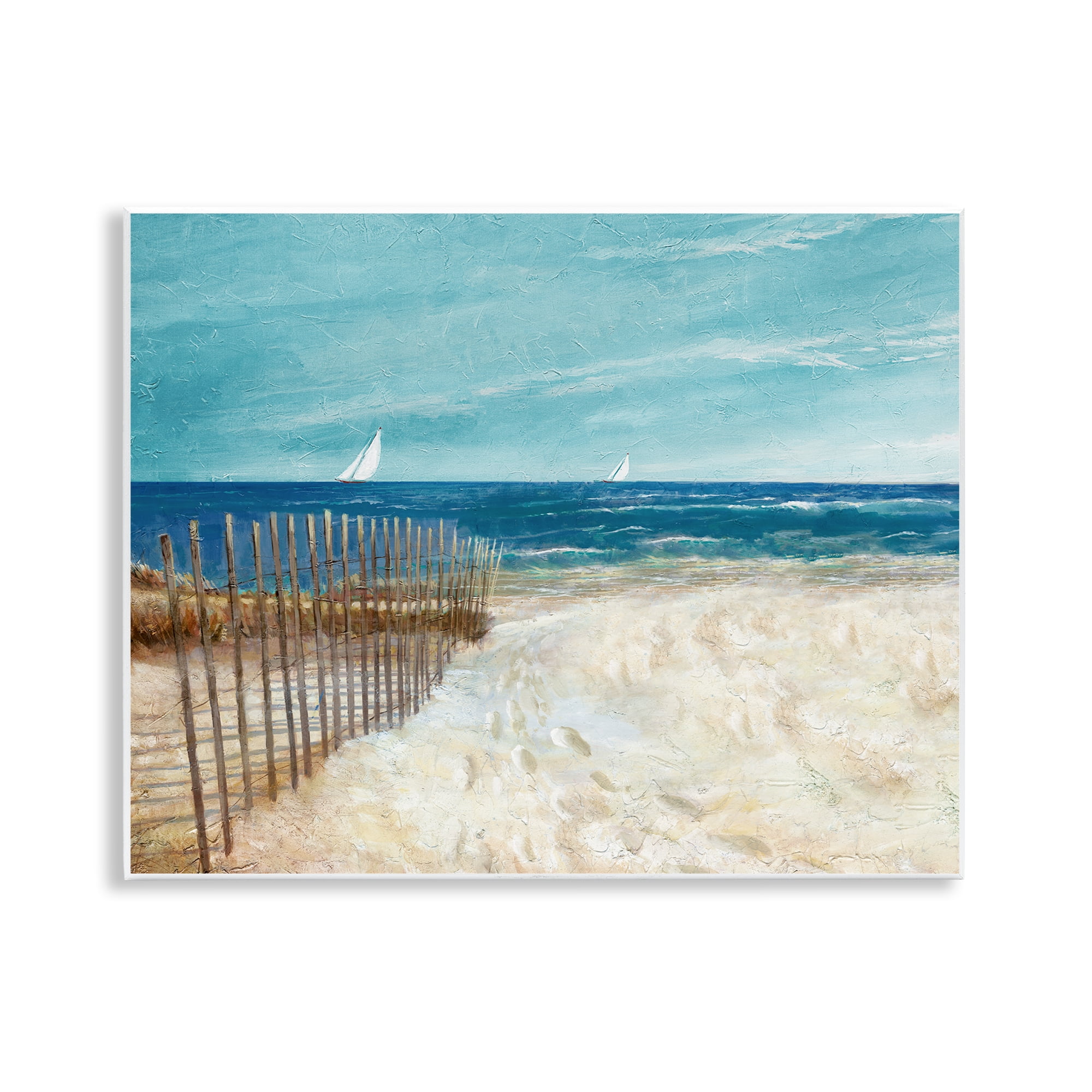 Stupell Industries Footprints by Sandy Fence Nautical & Beach Painting Unframed Art Print Wall Art, 14 x 11