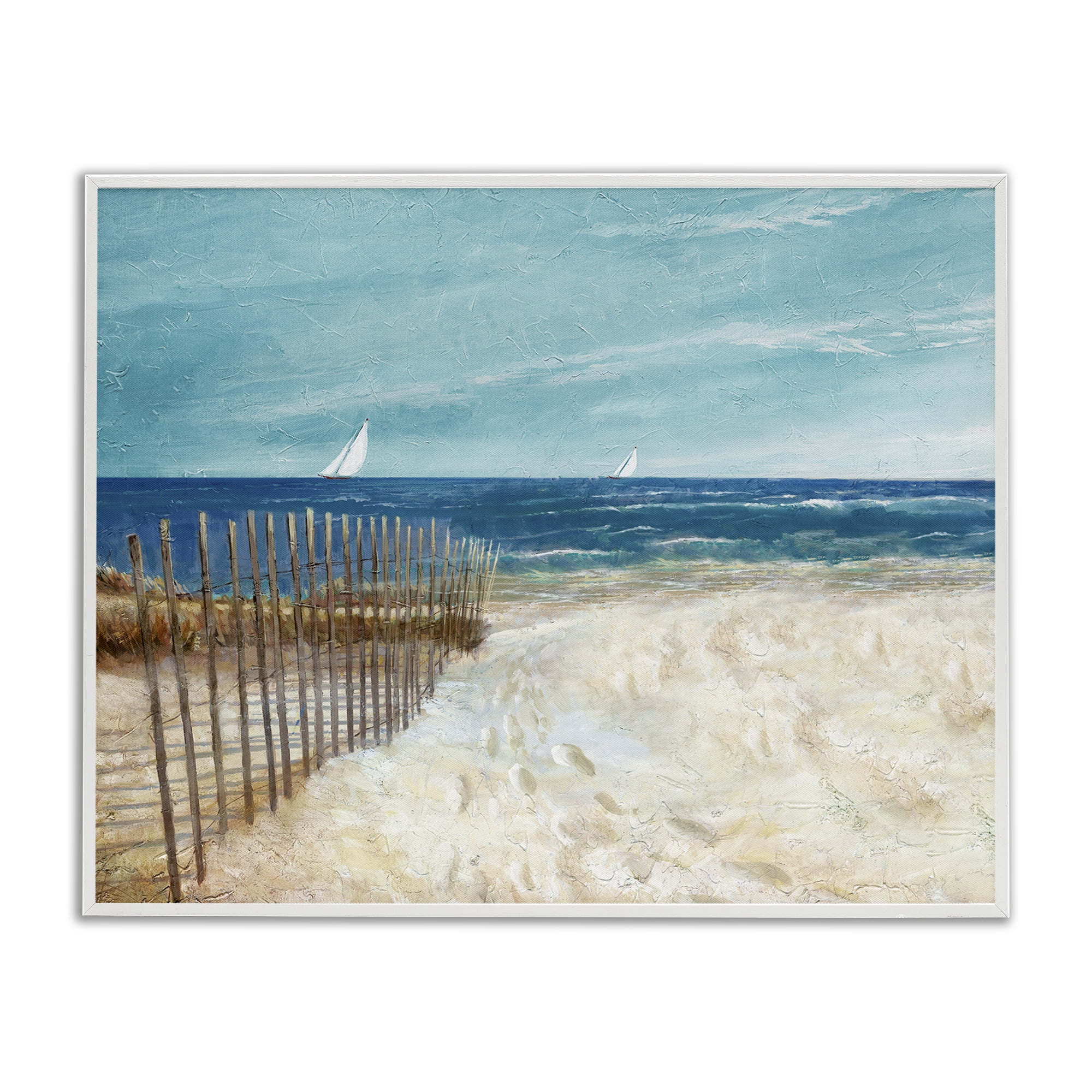 Stupell Industries Footprints by Sandy Fence Nautical & Beach Painting White Framed Art Print Wall Art, 20 x 16