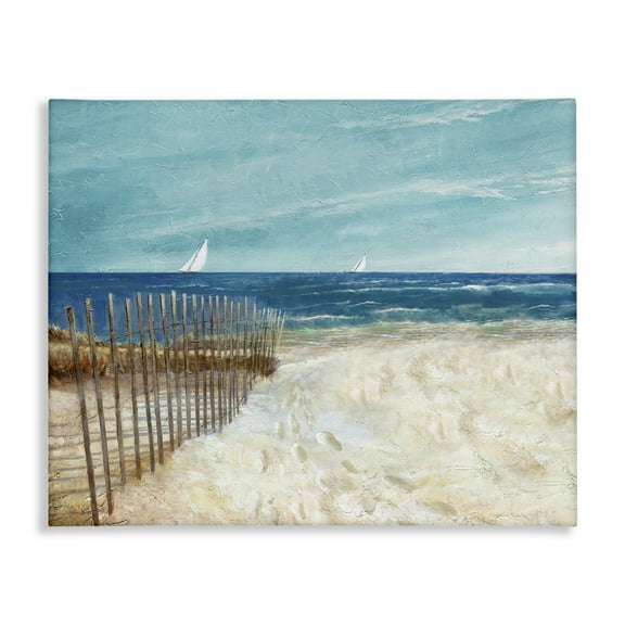 Stupell Industries Footprints by Sandy Fence Nautical & Beach Painting Wrapped Canvas Art Print Wall Art, 20 x 16