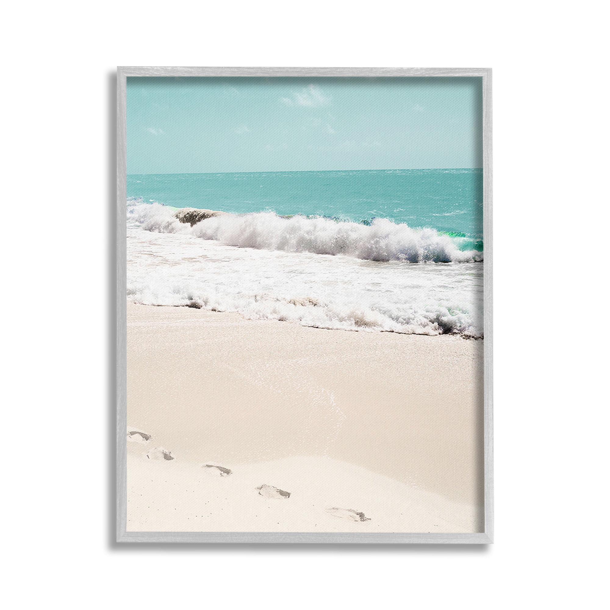 Stupell Industries Footprints on Beach Shore Landscape Photography Gray Framed Art Print Wall Art, 16 x 20