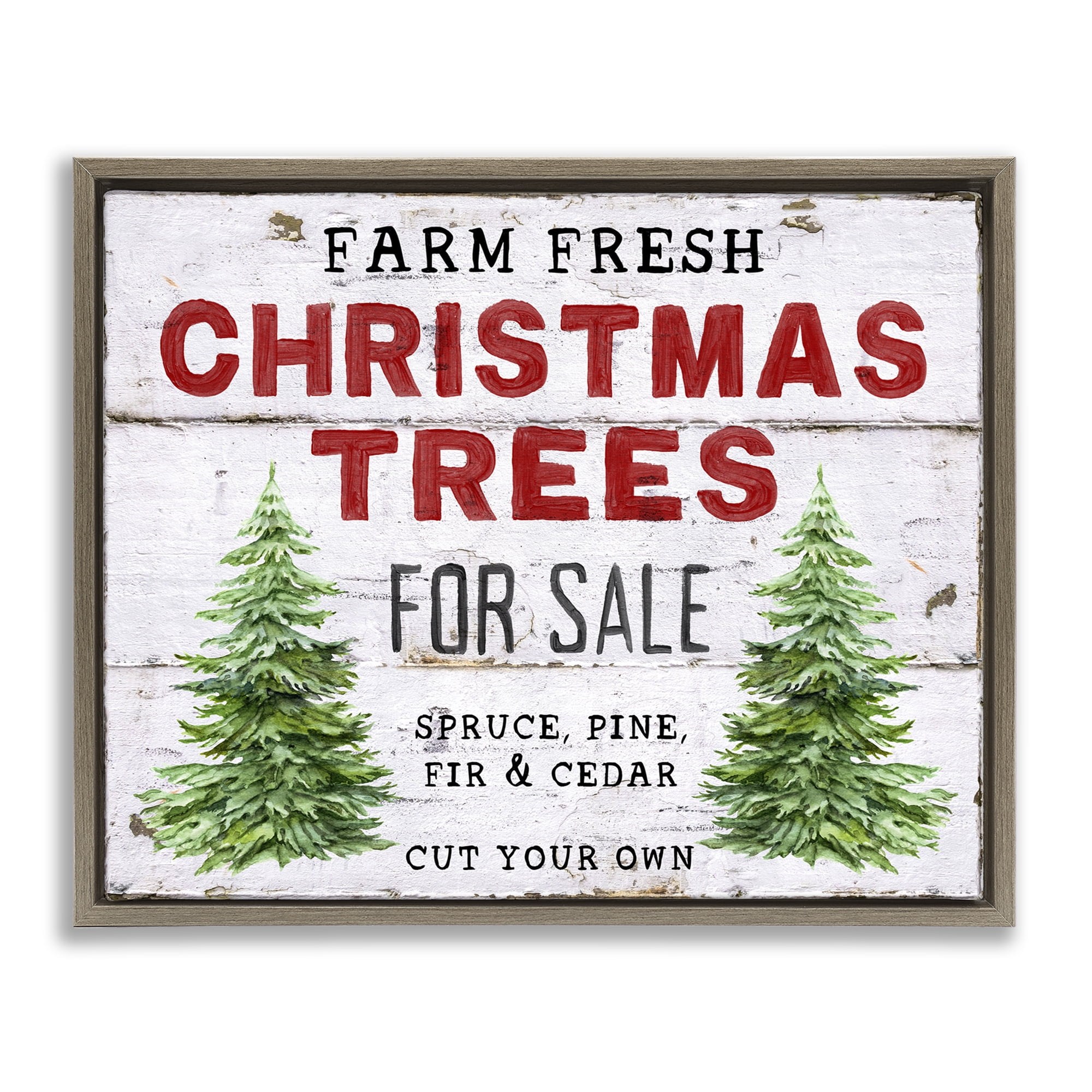 Stupell Industries For Sale Christmas Trees Holiday Painting Brown Floater Framed Canvas Art Prints Wall Art, 21 x 17