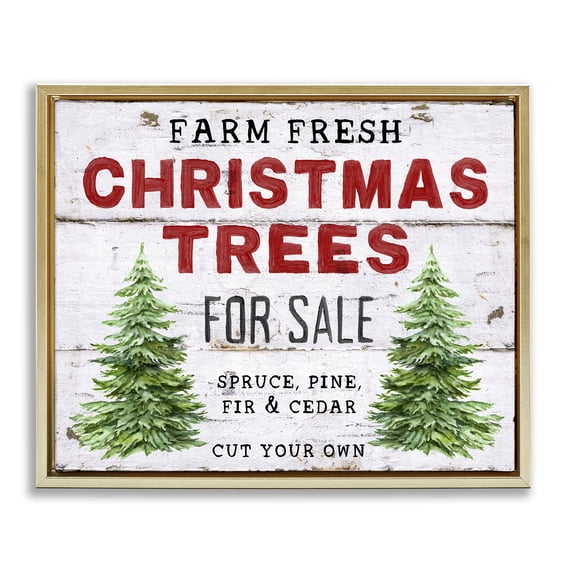 Stupell Industries Traditional For Sale Christmas Trees Gold Floating Frame Canvas Art, 21 x 17, by Creatif Belle
