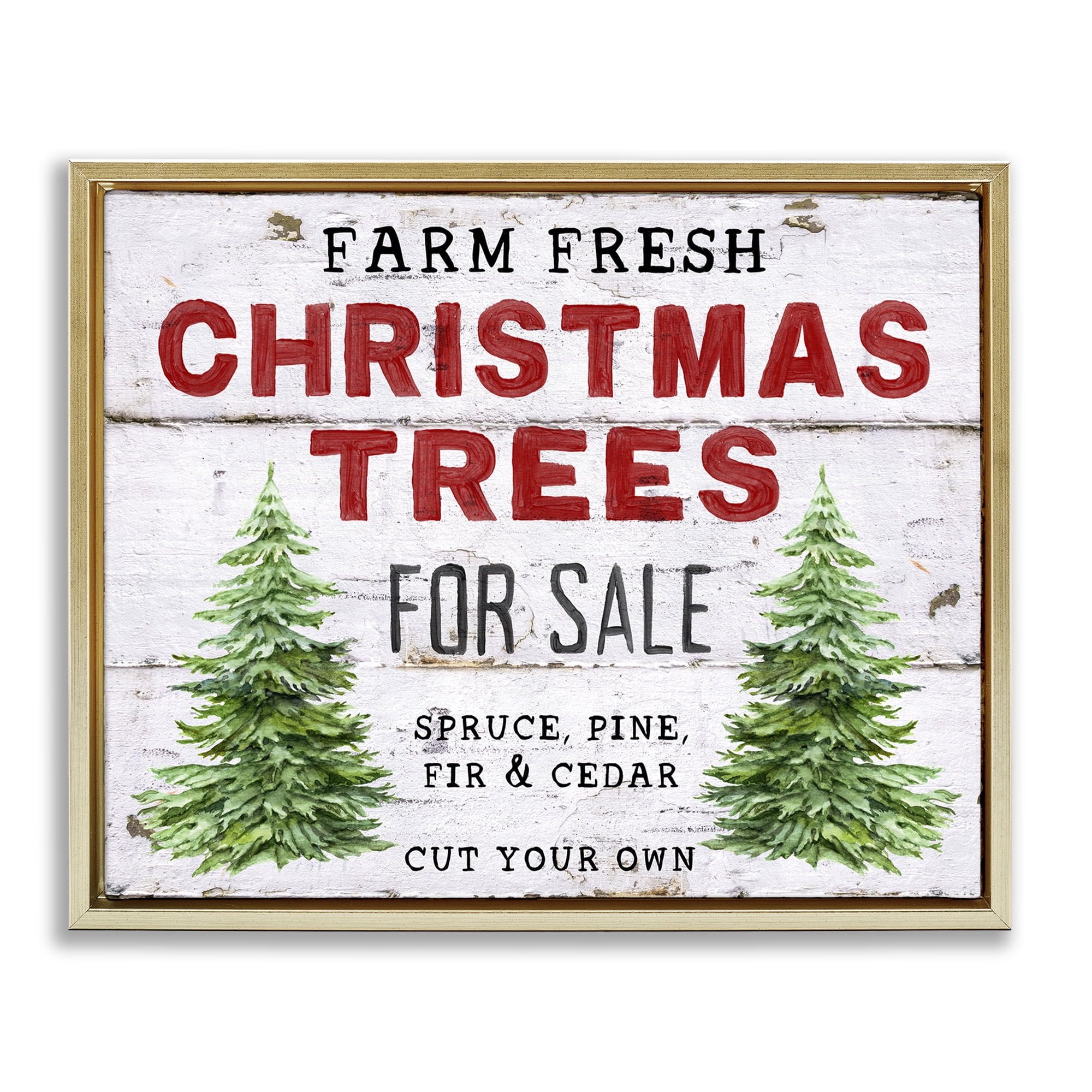 Stupell Industries For Sale Christmas Trees Holiday Painting Gold Floater Framed Canvas Art Prints Wall Art, 31 x 25