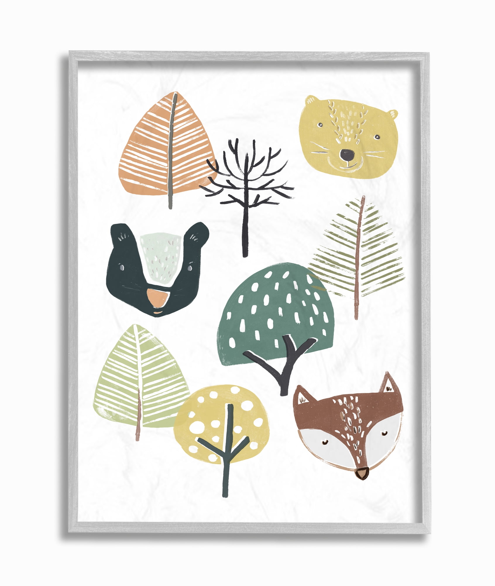 Stupell Industries Forest Animal Faces Trees Cartoon Family Design Framed Wall Art by June Erica Vess