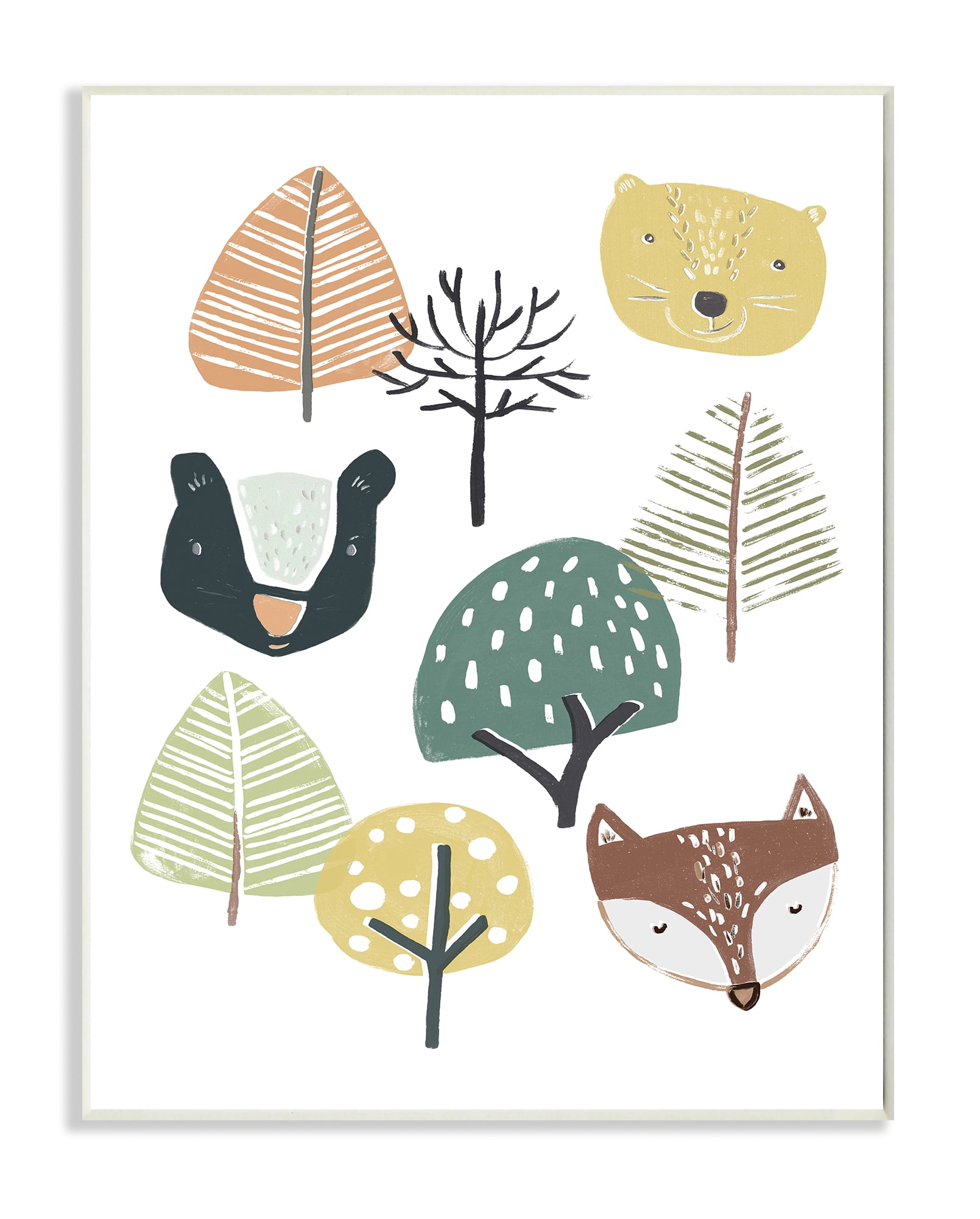 Stupell Industries Forest Animal Faces Trees Cartoon Family Design Paintings Unframed Art Print Wall Art, 10x15, by June Erica Vess