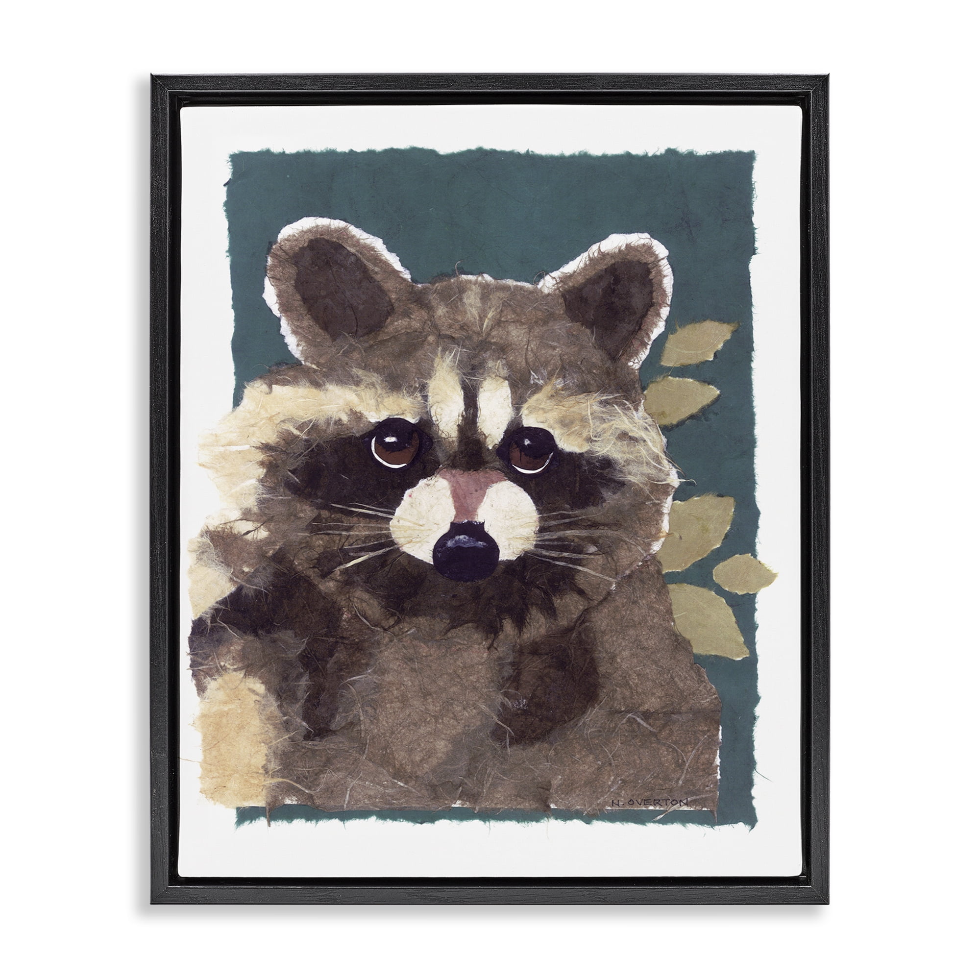 Stupell Industries Forest Animal Raccoon Animals & Insects Painting Black Floater Framed Canvas Art Print Wall Art, 17 x 21