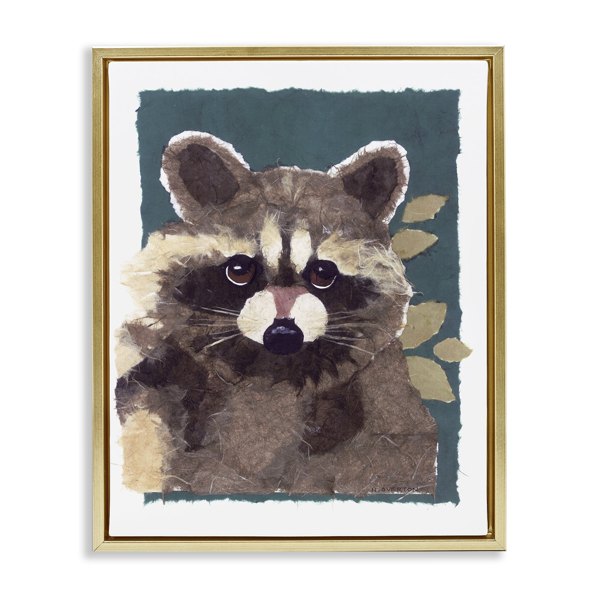 Stupell Industries Forest Animal Raccoon Animals & Insects Painting Gold Floater Framed Canvas Art Print Wall Art, 25 x 31