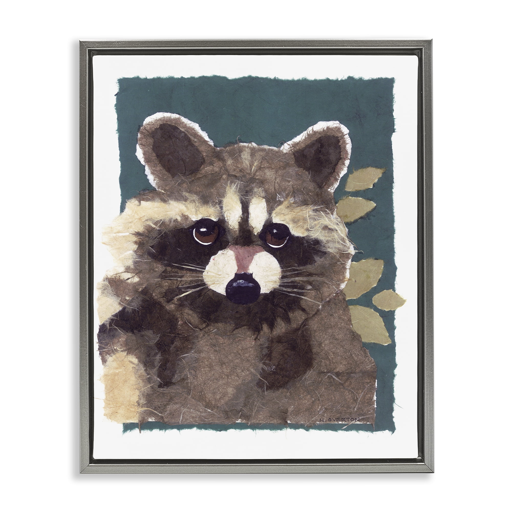 Stupell Industries Forest Animal Raccoon Animals & Insects Painting Gray Floater Framed Canvas Art Print Wall Art, 17 x 21