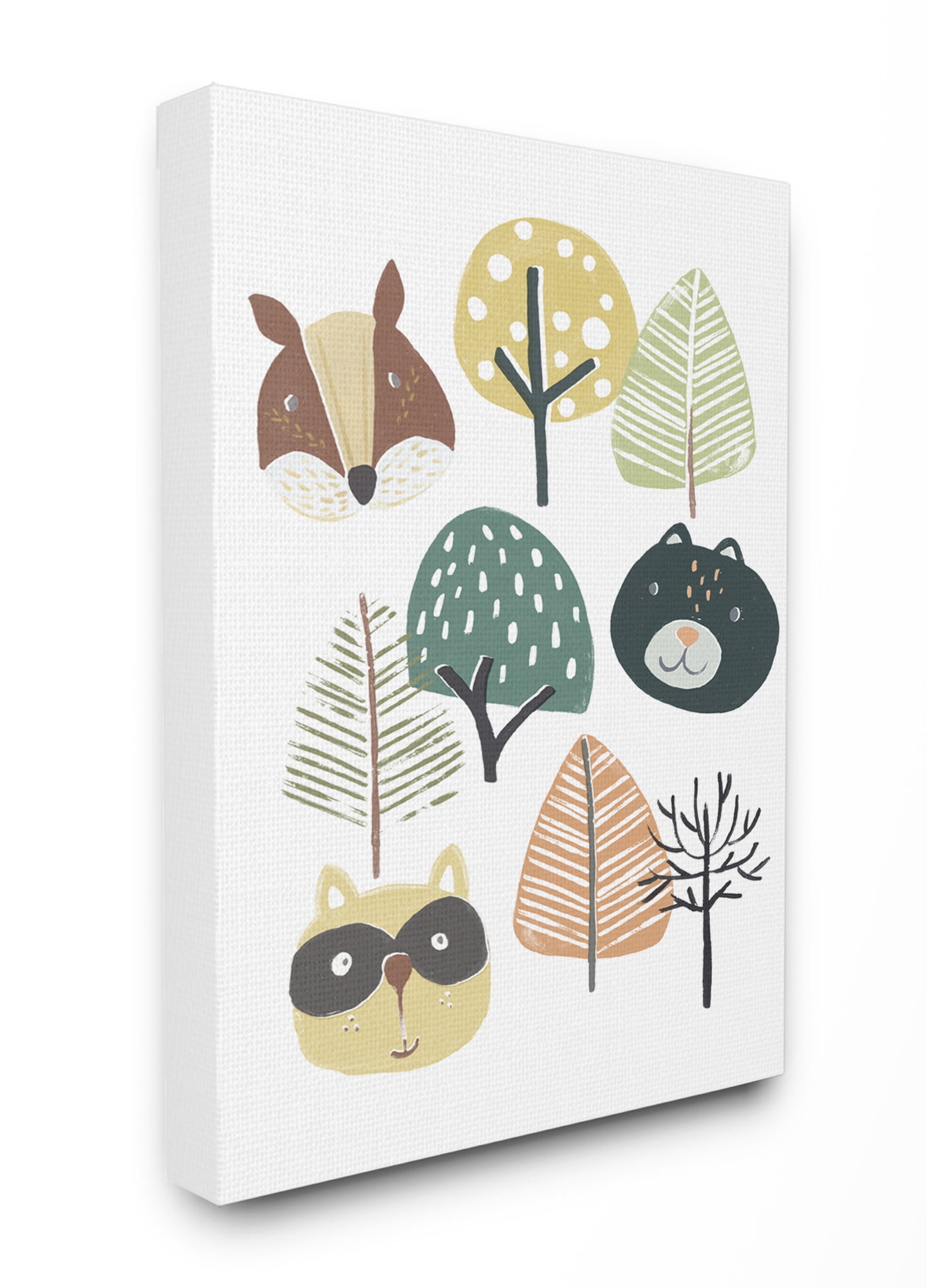 Stupell Industries Forest Animal Trees Faces Cartoon Family Design Canvas Wall Art by June Erica Vess