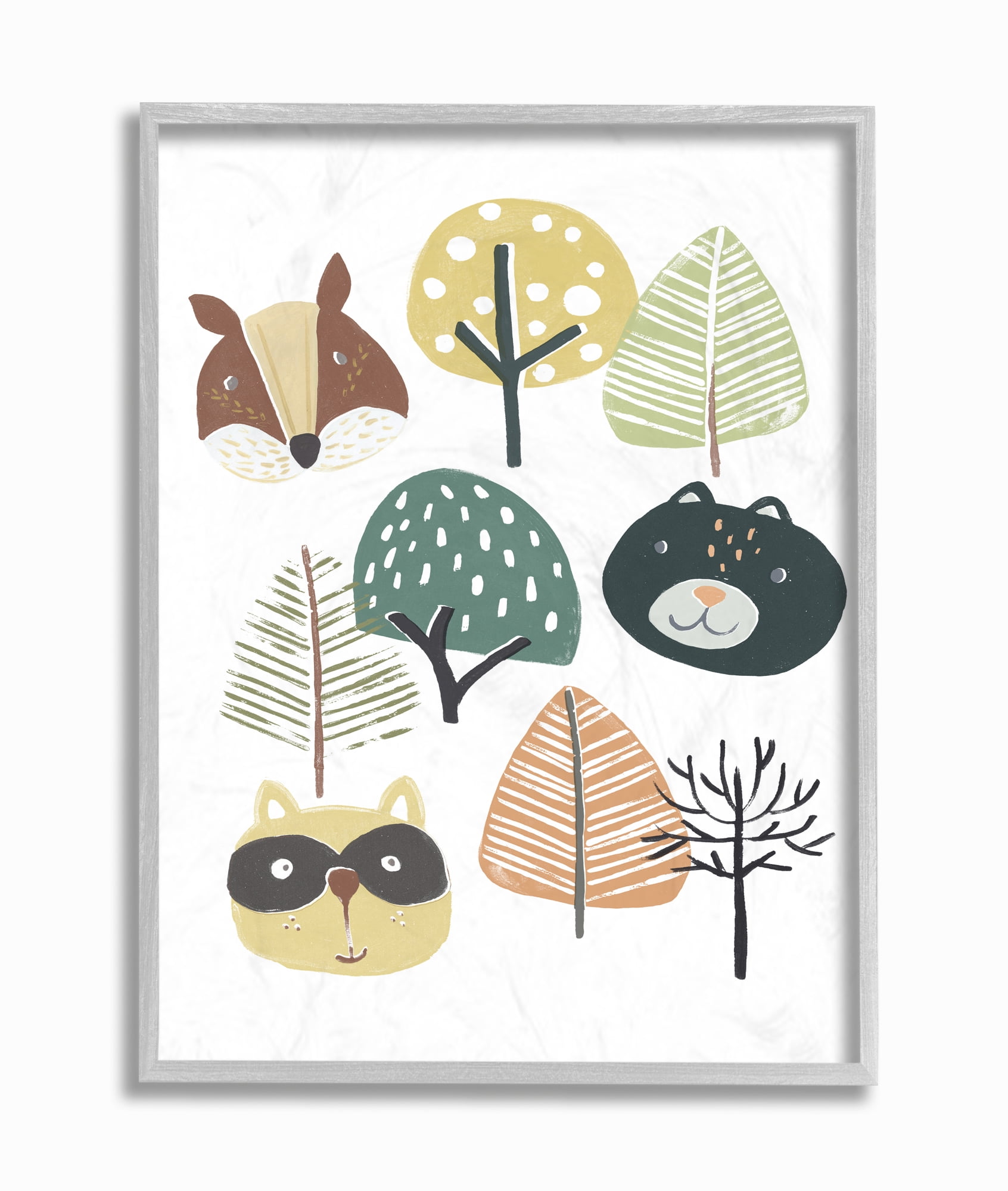 Stupell Industries Forest Animal Trees Faces Cartoon Family Design Framed Wall Art by June Erica Vess