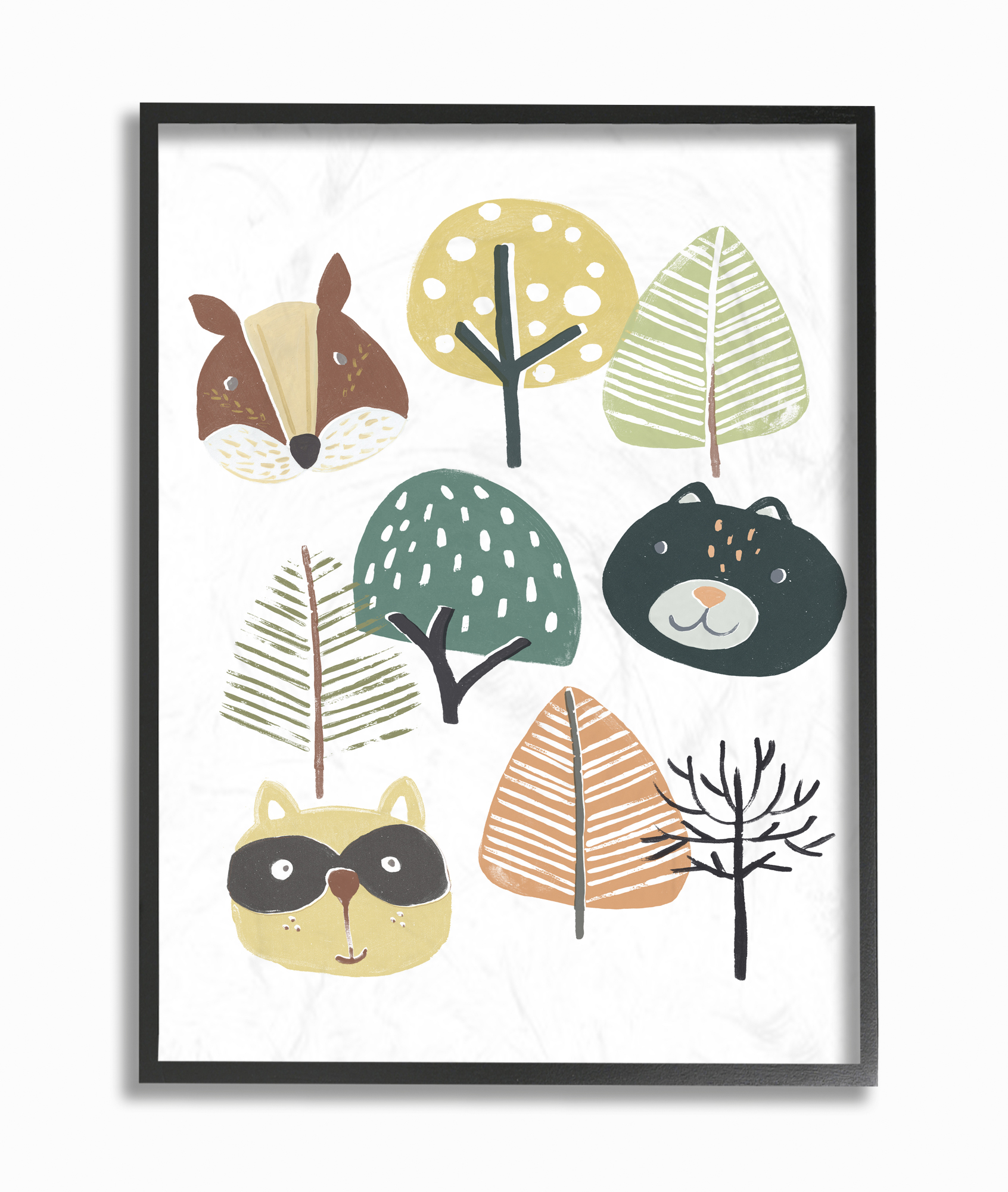 Stupell Industries Forest Animal Trees Faces Cartoon Family Design Framed Wall Art by June Erica Vess