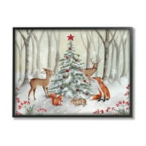 Stupell Industries Forest Animals & Christmas Tree Holiday Painting Black Framed Art Print Wall Art, 14 x 11