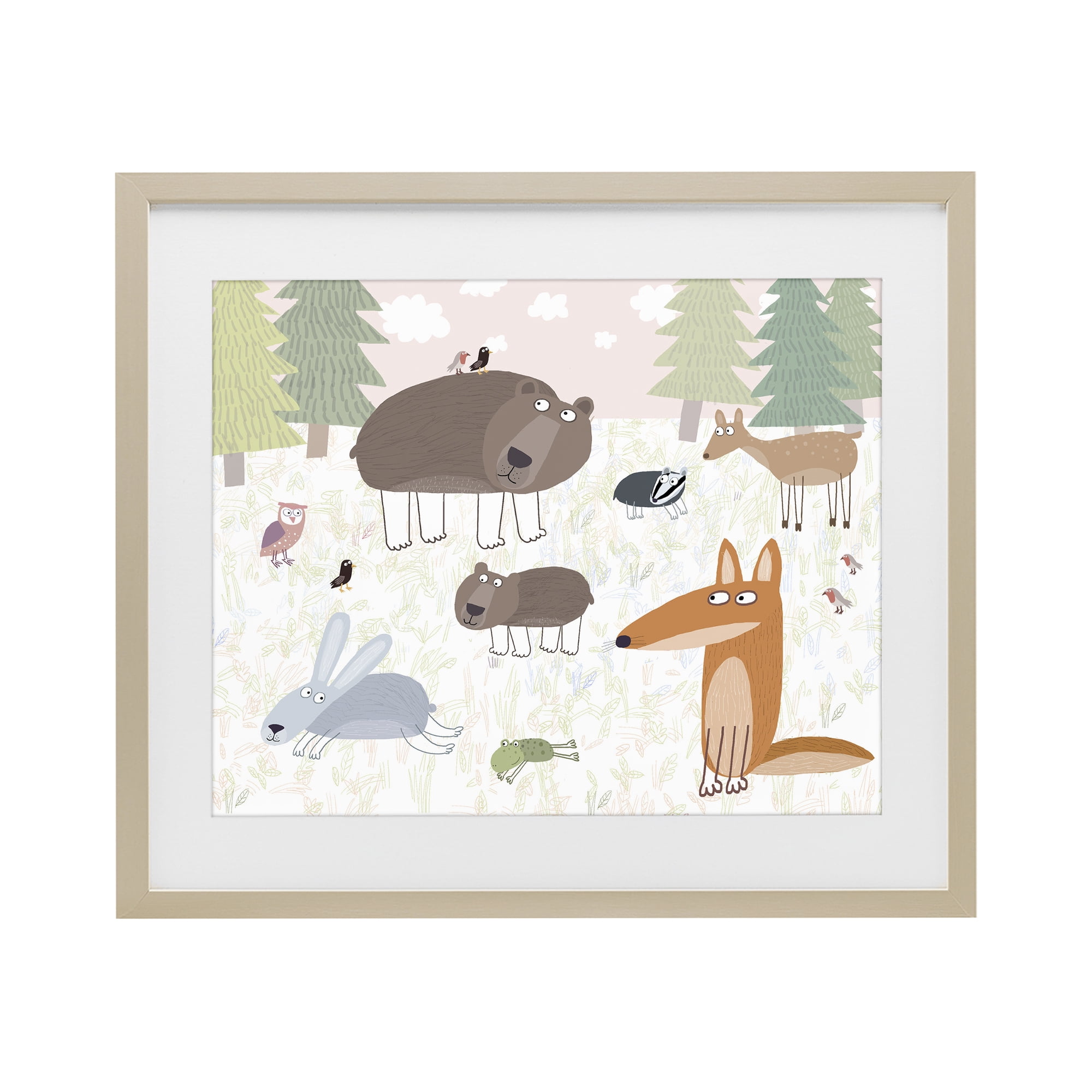 Stupell Industries Forest Animals Out and About Birch Framed Print Under Glass, design by Carla Daly