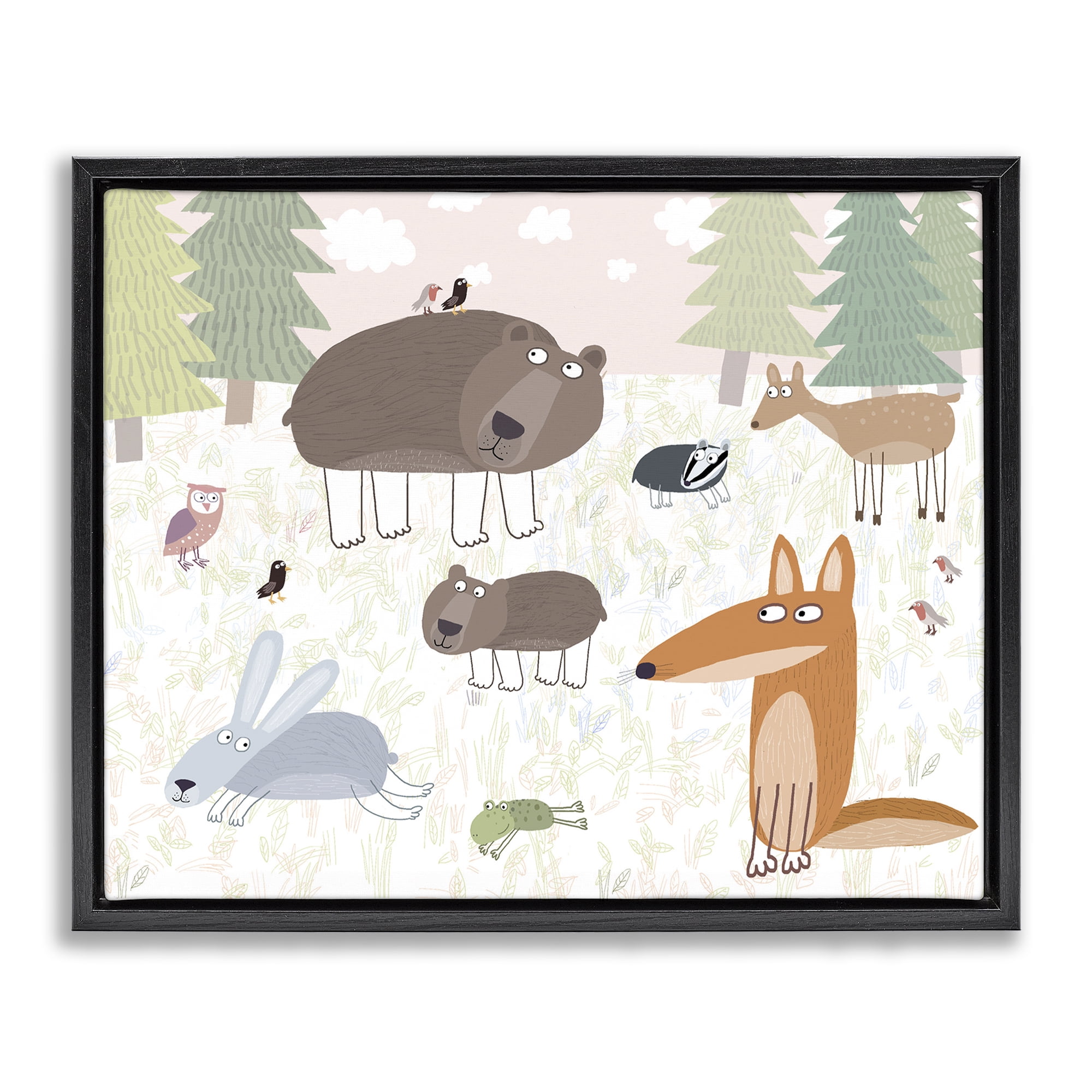 Stupell Industries Forest Animals Out and About Black Framed Floater Canvas Wall Art, design by Carla Daly