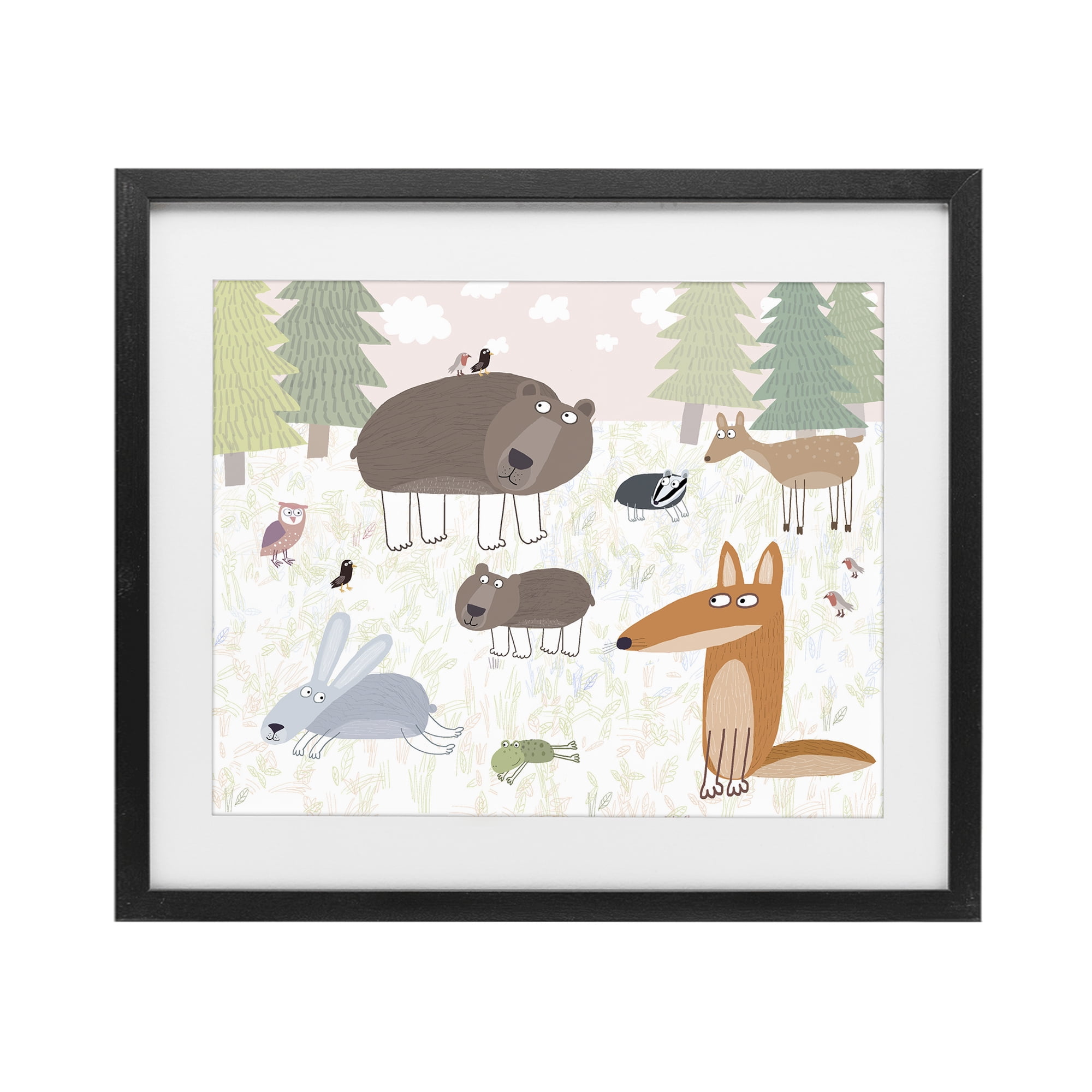 Stupell Industries Forest Animals Out and About Black Framed Print Under Glass, design by Carla Daly