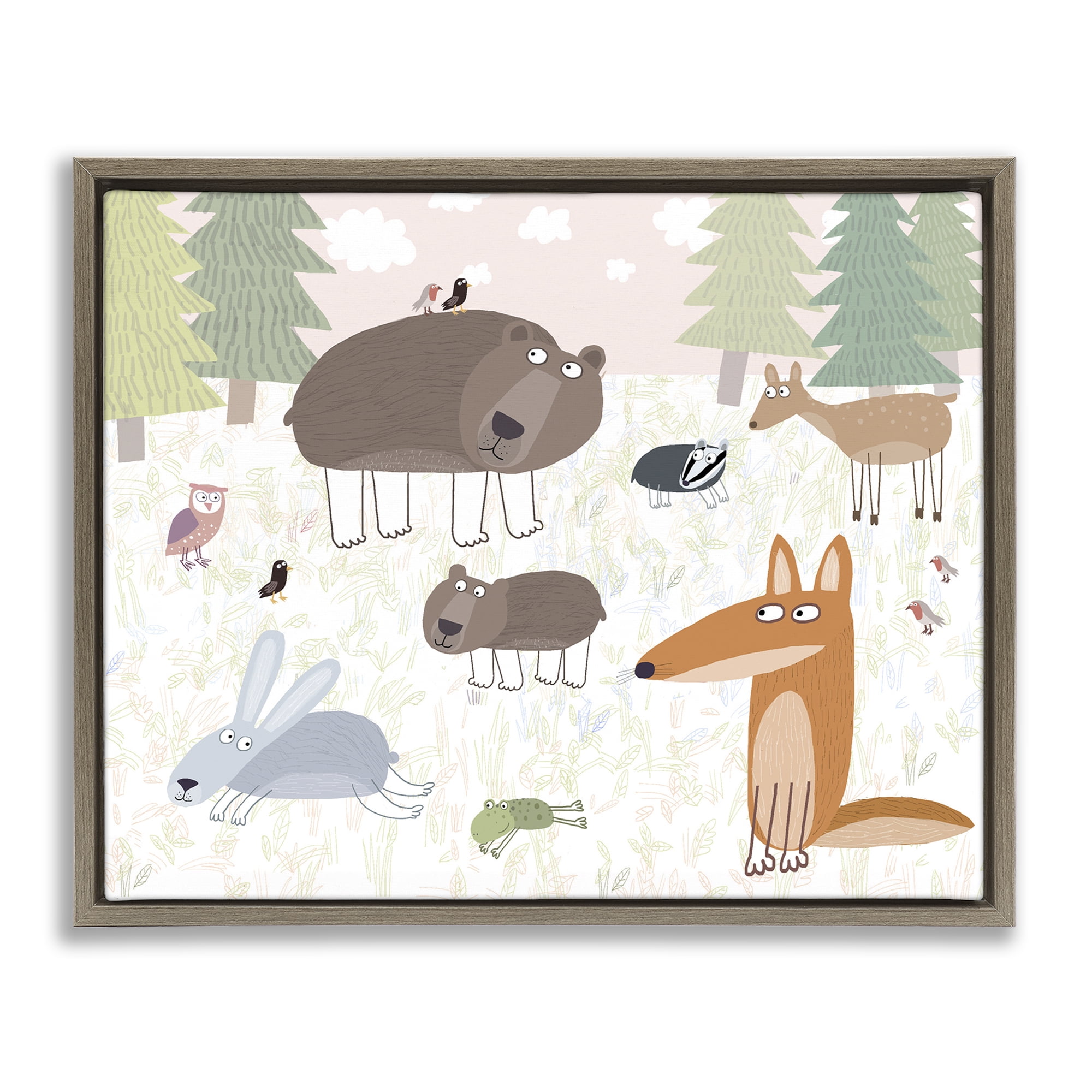 Stupell Industries Forest Animals Out and About Brown Framed Floater Canvas Wall Art, design by Carla Daly