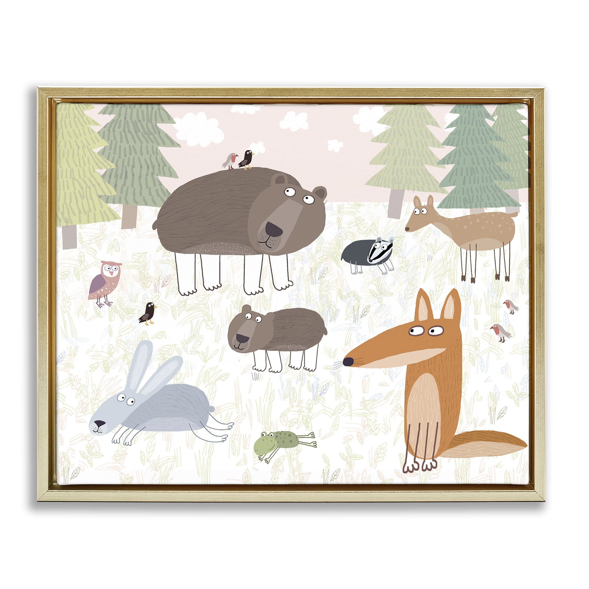 Stupell Industries Forest Animals Out and About Gold Framed Floater Canvas Wall Art, design by Carla Daly