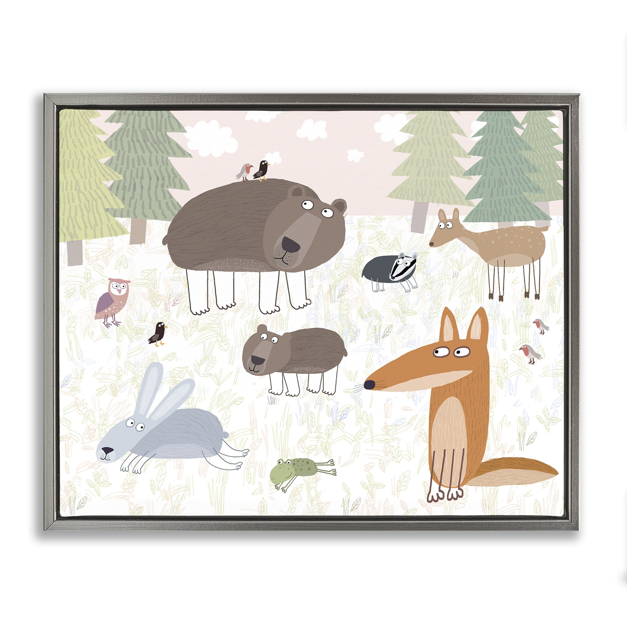 Stupell Industries Forest Animals Out and About Gray Framed Floater Canvas Wall Art, design by Carla Daly