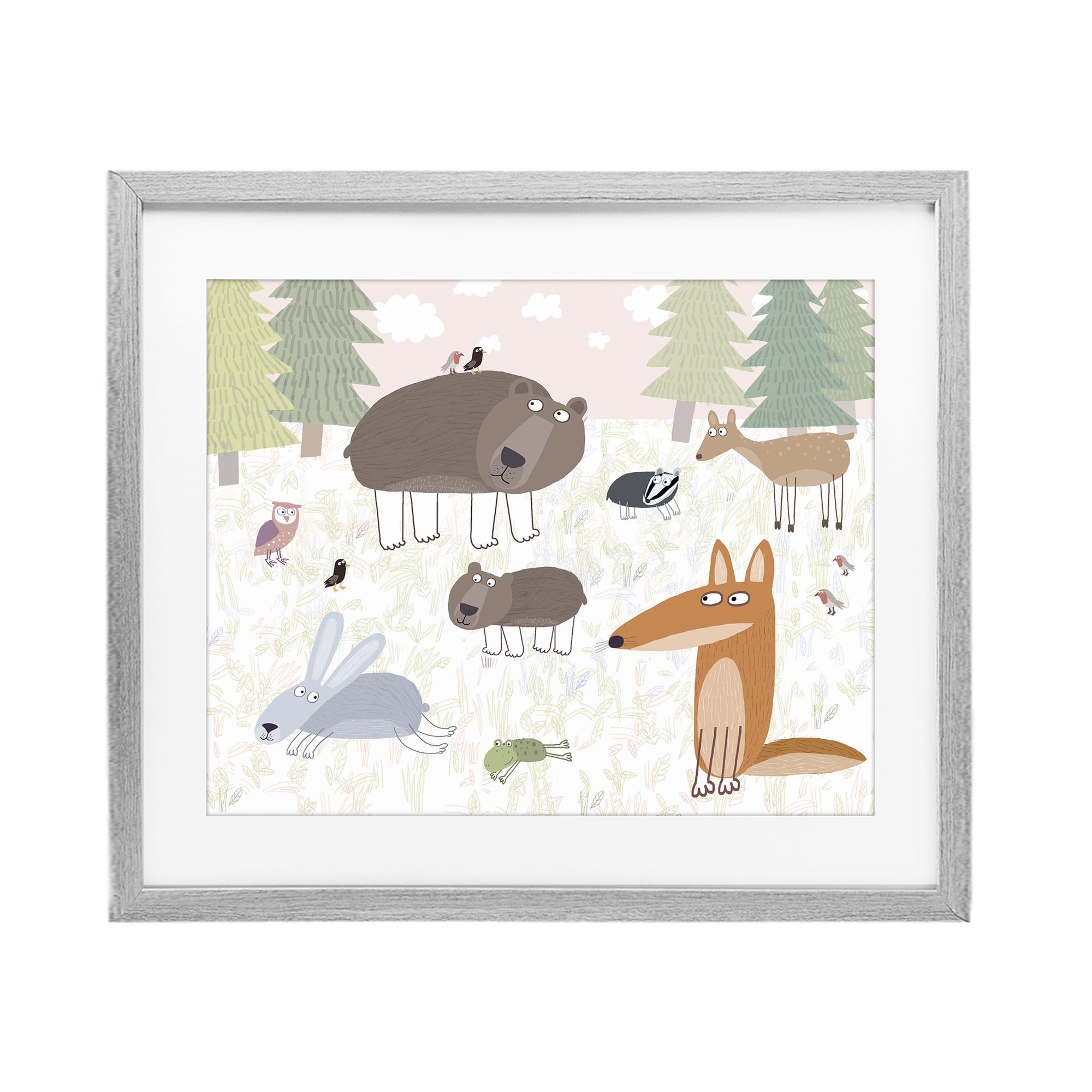 Stupell Industries Forest Animals Out and About Gray Framed Print Under Glass, design by Carla Daly