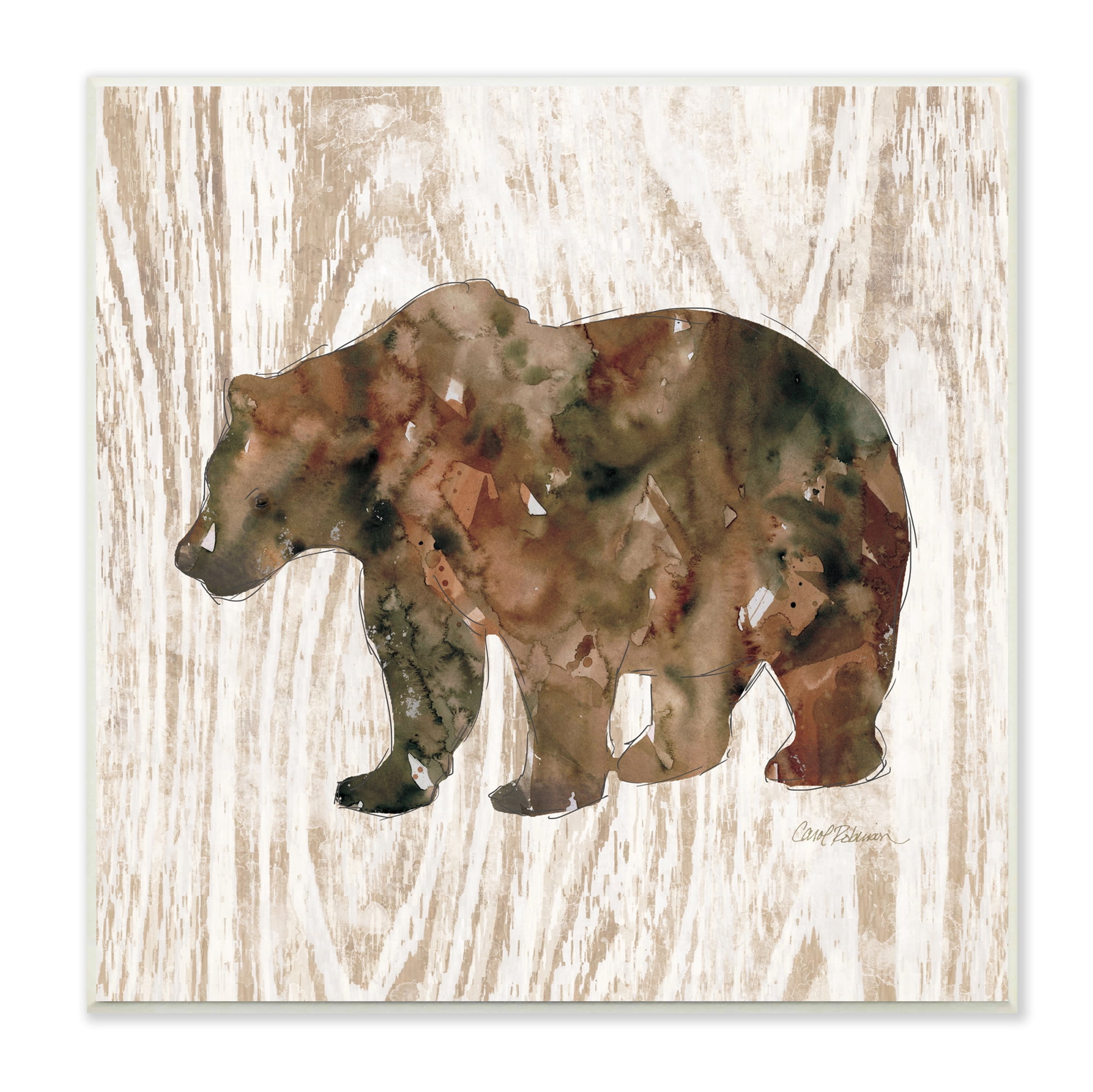 Stupell Industries Forest Bear Watercolor Silhouette Rustic Grain Pattern, 12 x 12, Design by Carol Robinson