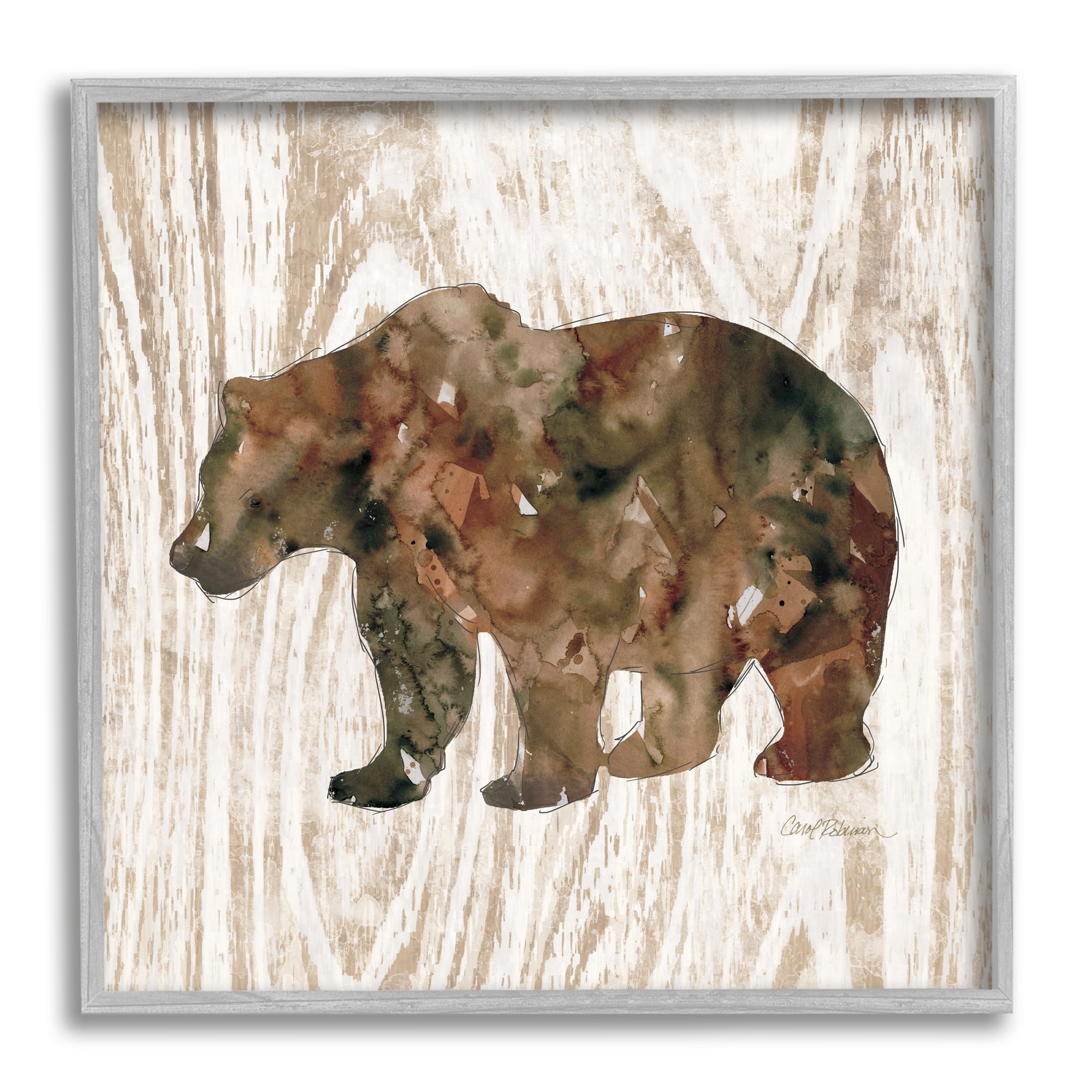 Stupell Industries Forest Bear Watercolor Silhouette Rustic Grain Pattern, 24 x 24, Design by Carol Robinson