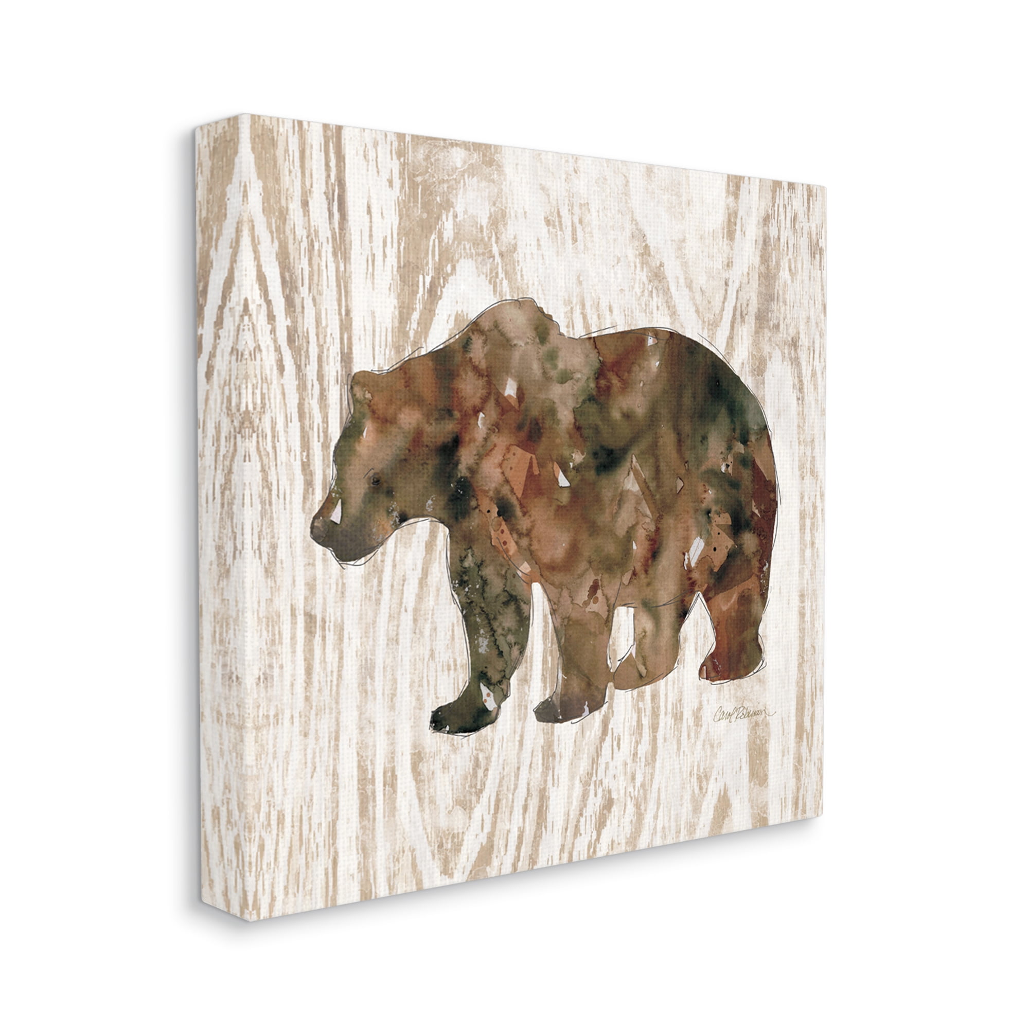 Stupell Industries Forest Bear Watercolor Silhouette Rustic Grain Pattern, 36 x 36, Design by Carol Robinson