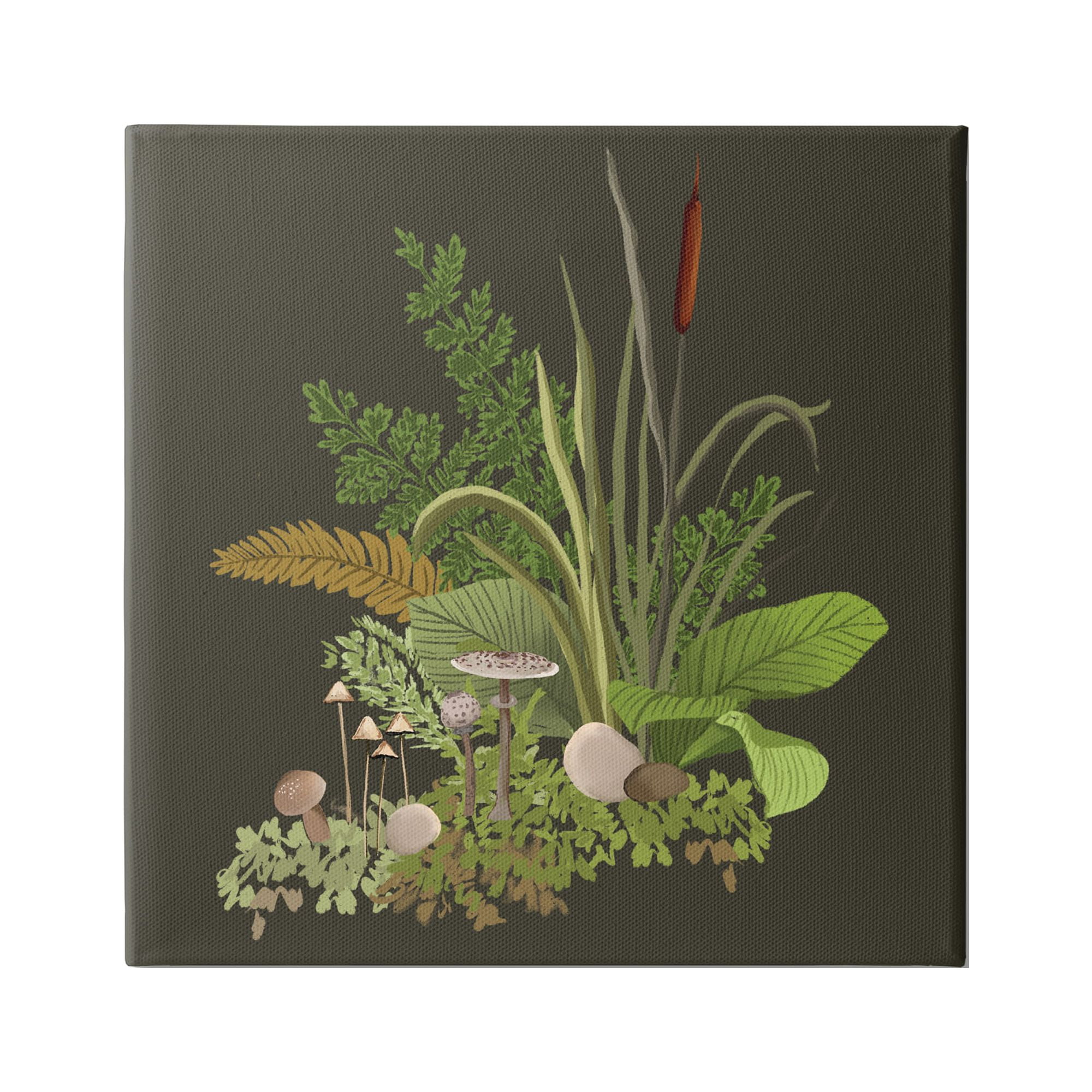 Forest Botanicals Green and Brown Canvas Wall Art with Wooden Frame