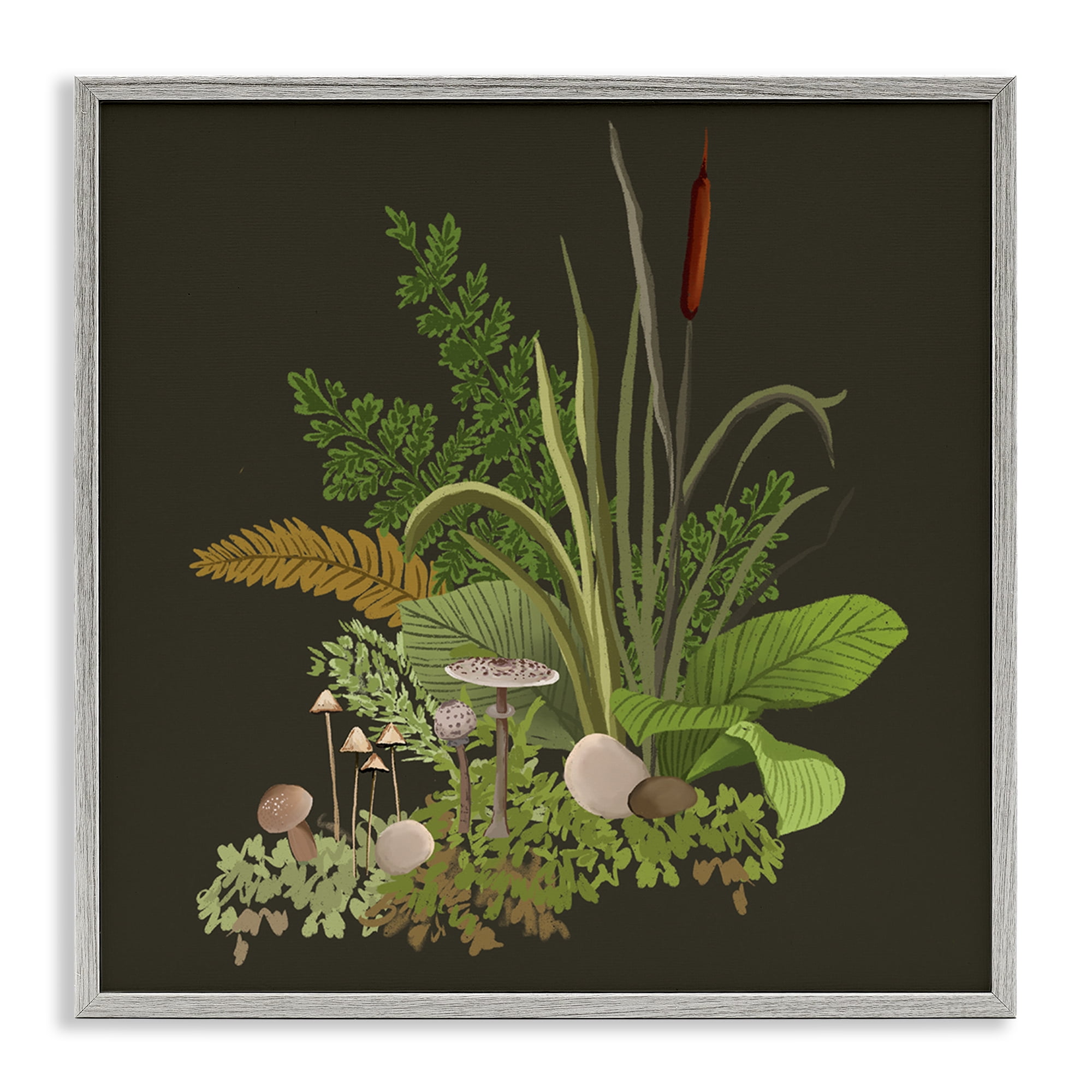 Forest Botanicals Plants Ferns Mushrooms Sprouting Gray Framed Giclee Art, 17 x 17, By House of Rose