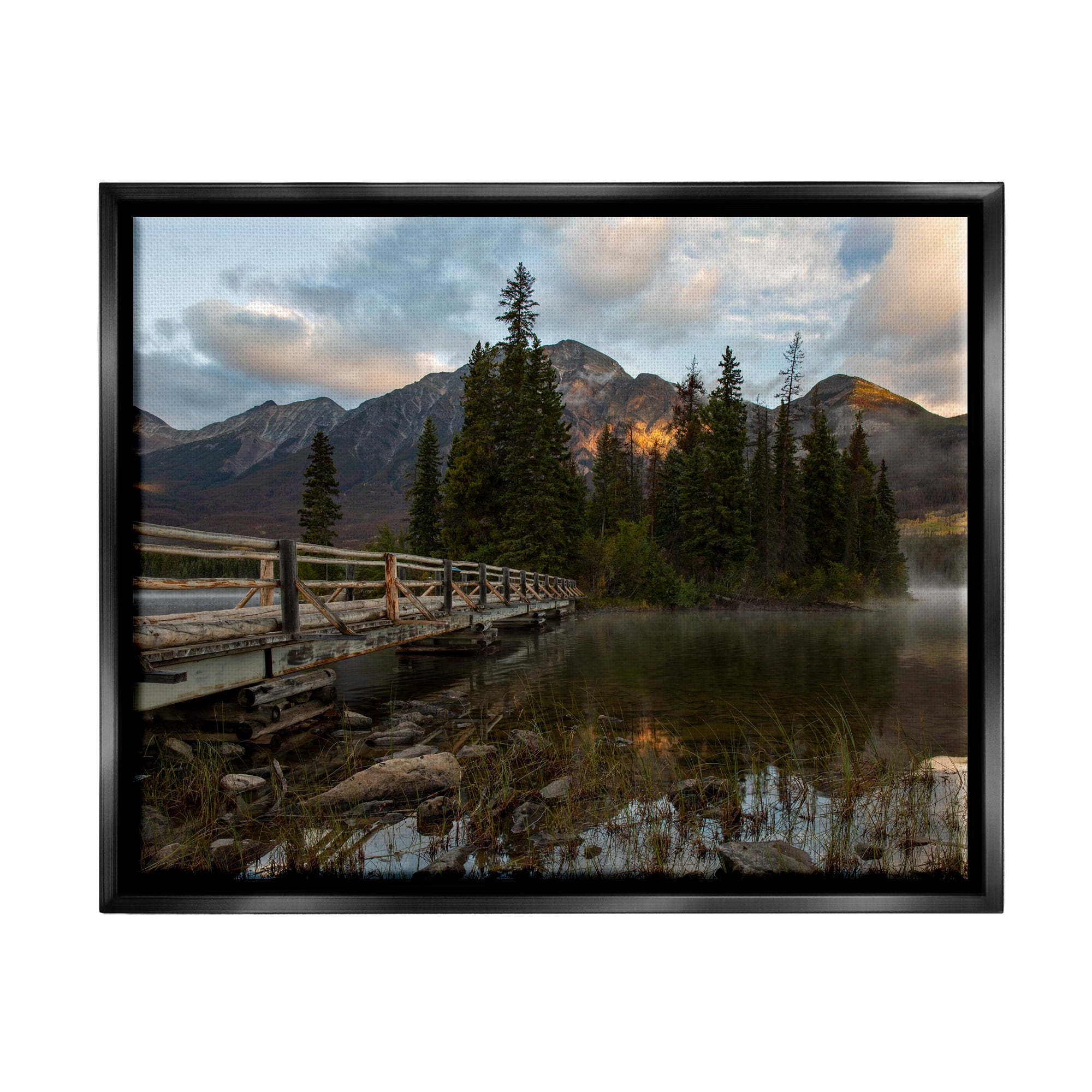 Stupell Industries Forest Bridge Photography Landscape Photography Black Floater Framed Canvas Art Print Wall Art, 31 x 25